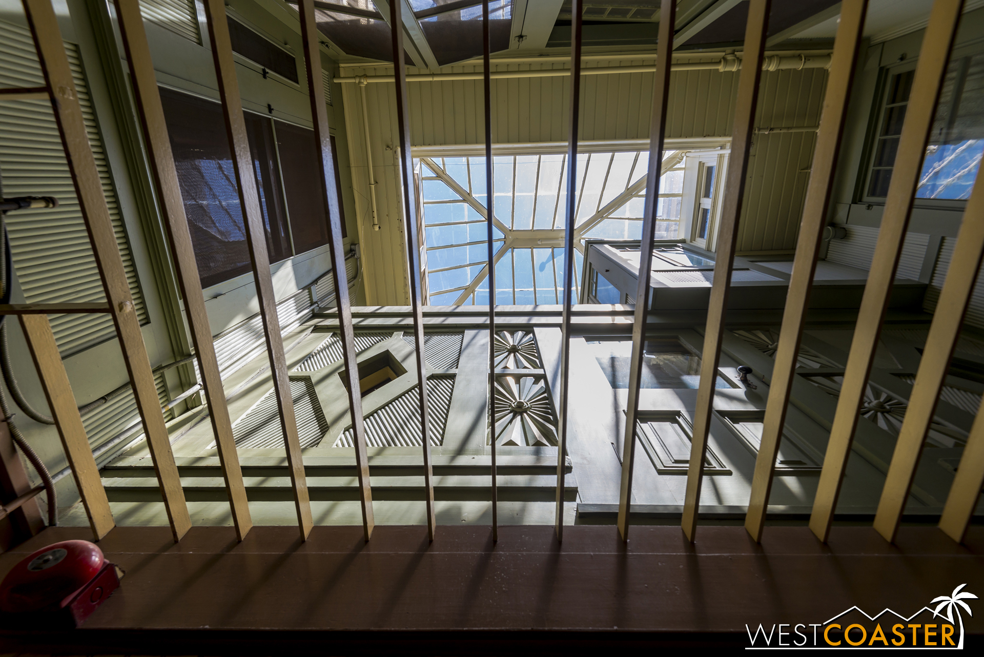Light floods certain hallways and passageways from above.