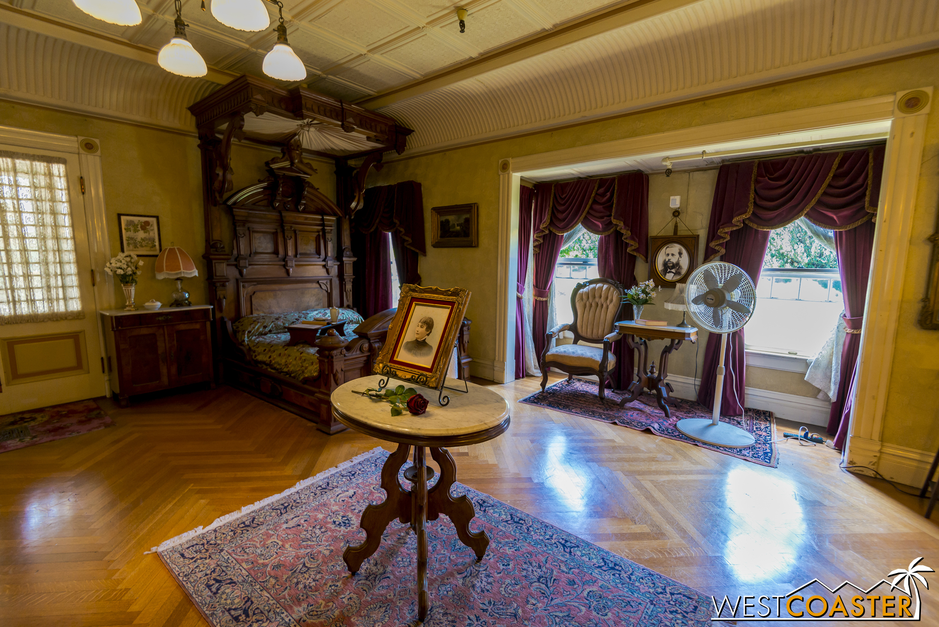This was Sarah Winchester's actual bedroom. (Fan not period-specific.)