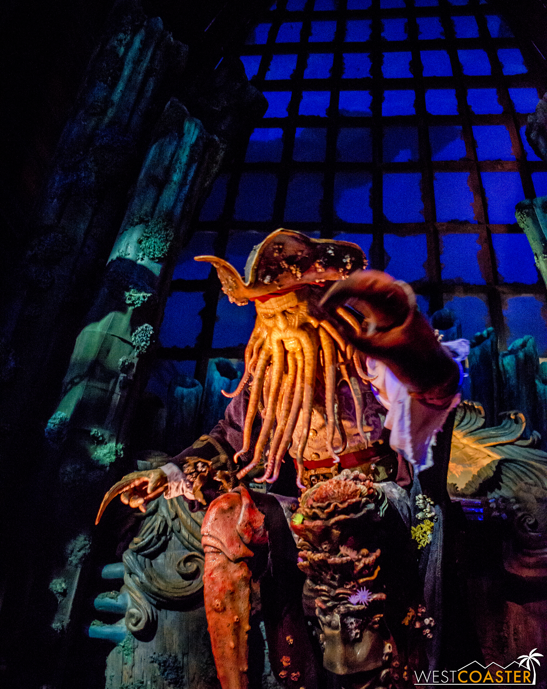 Davy Jones gives a warning on Pirates of the Caribbean: Battle for the Sunken Treasure.
