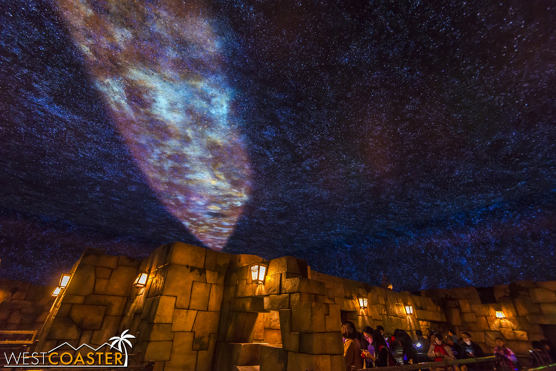 Inside the visually impressive queue of Soaring Around the World.