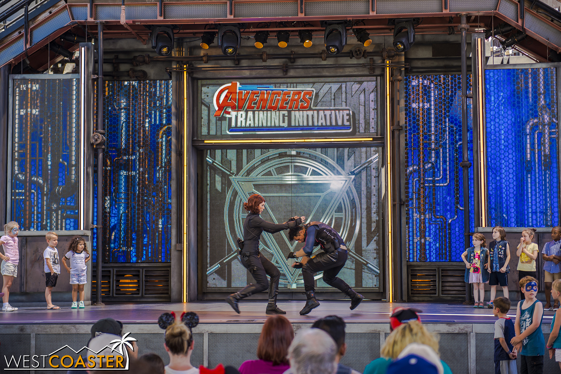  Black Widow demonstrates some combat skills with one of the agents. 