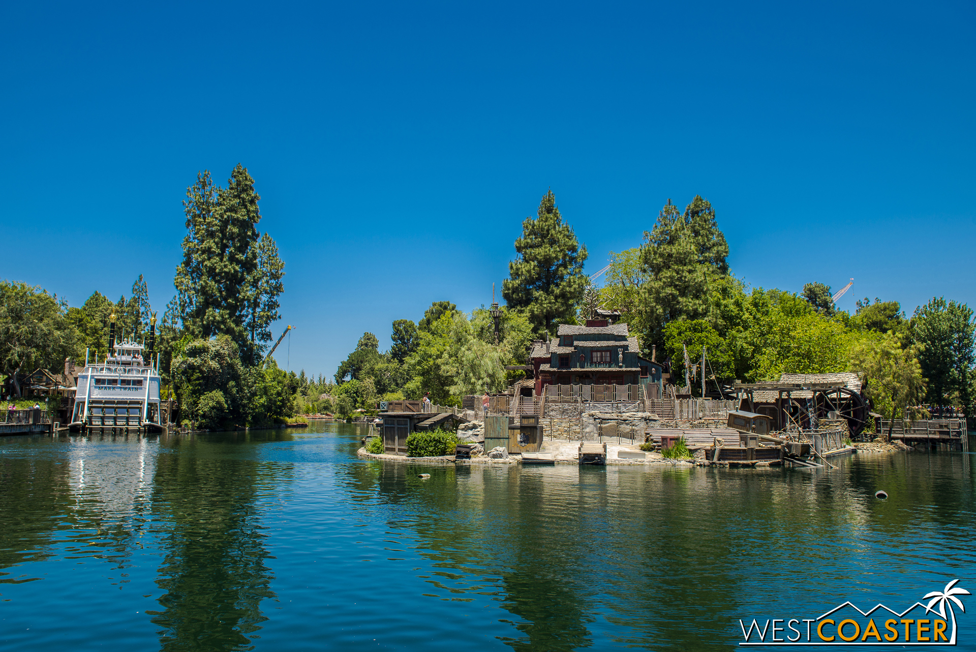  Hey, Tom Sawyer Island is pretty much back to normal! If it weren't for those pesky construction cranes in the background, photo bombing, you wouldn't even suspect that there was large scale work going on at the park. 