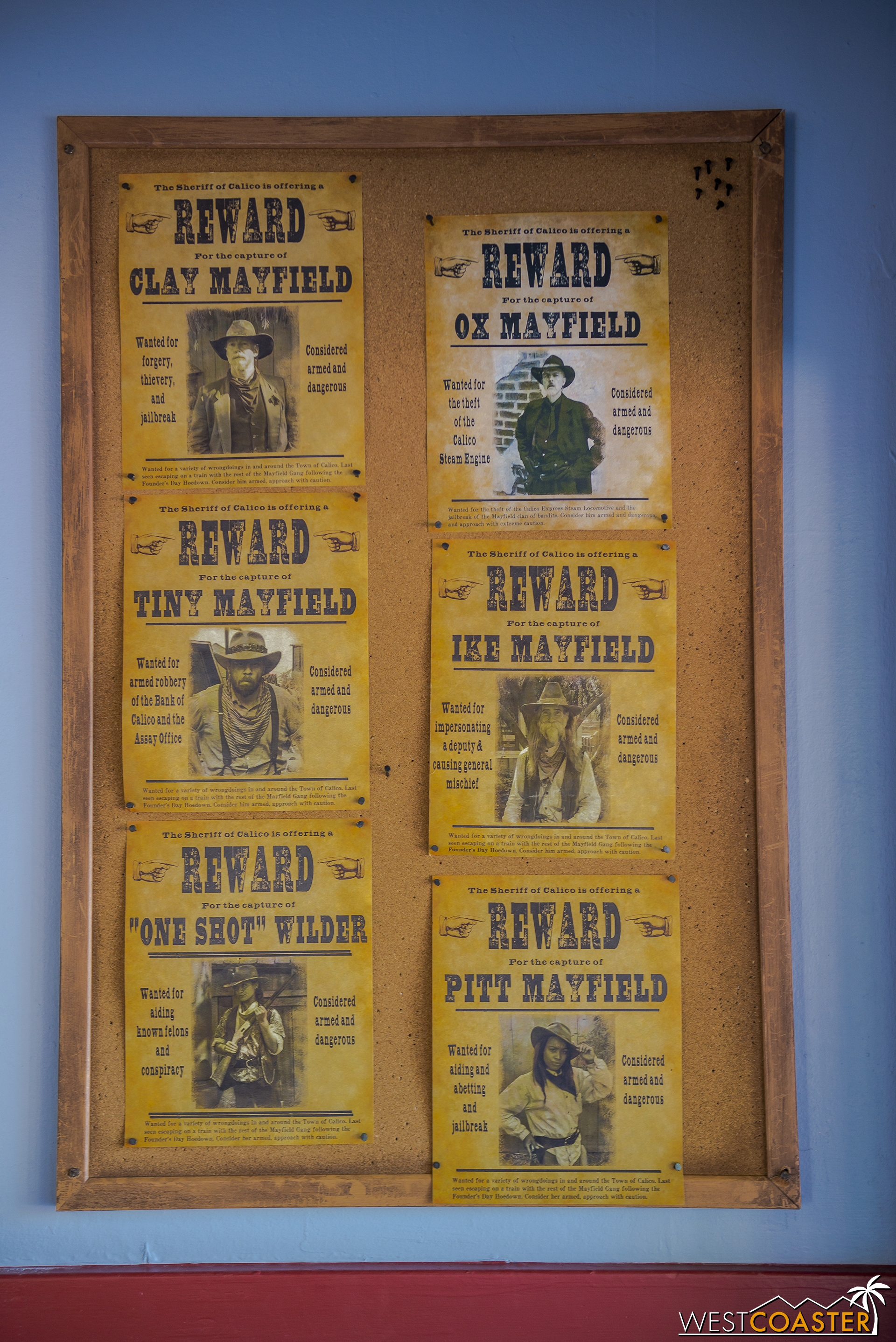  Wanted posters for the Mayfield clan. &nbsp;I didn't see Pitt or "One Shot" during my visit. &nbsp;And Ox remains at large. 