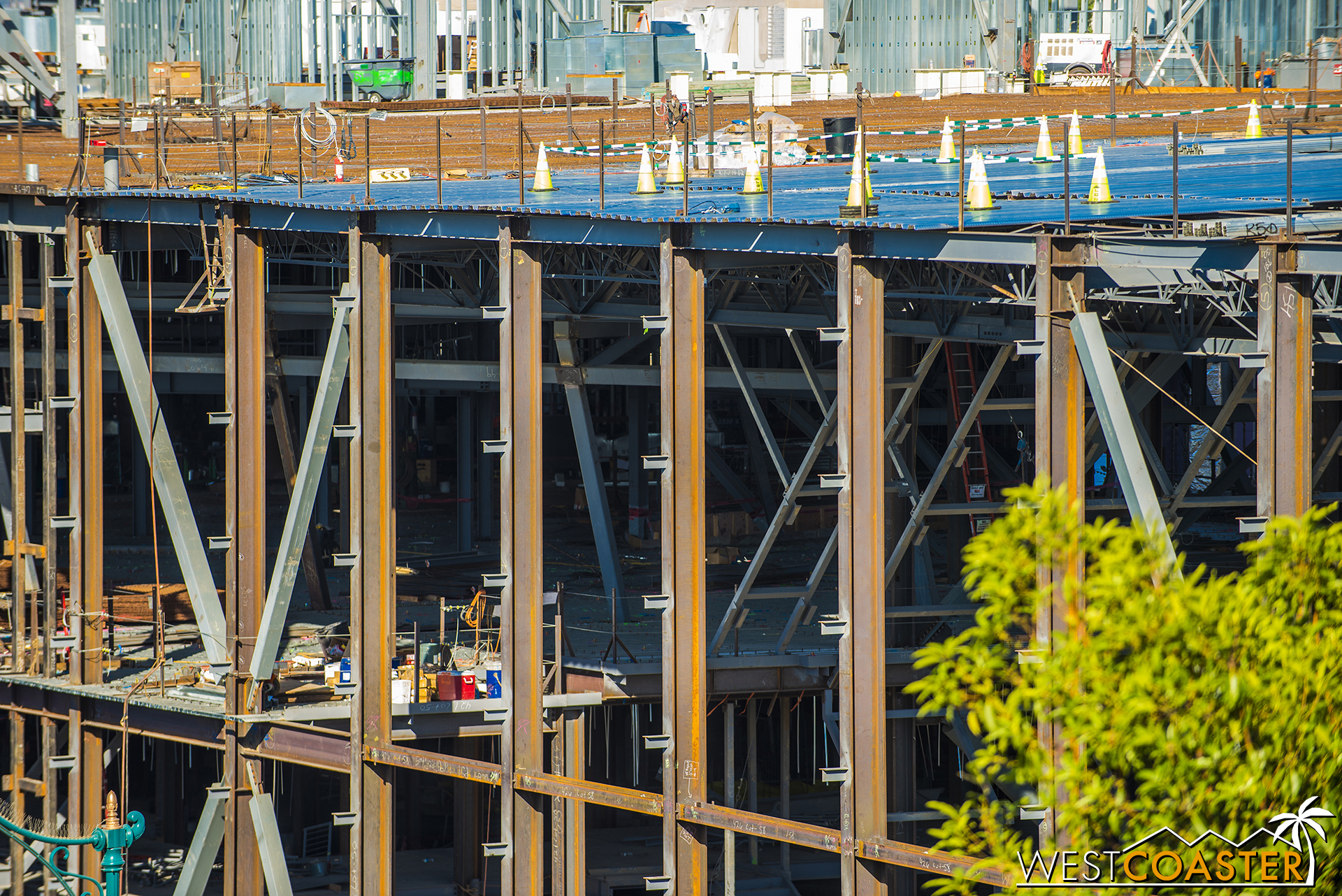  More steel framing to support various sets and ride elements inside the structure. 