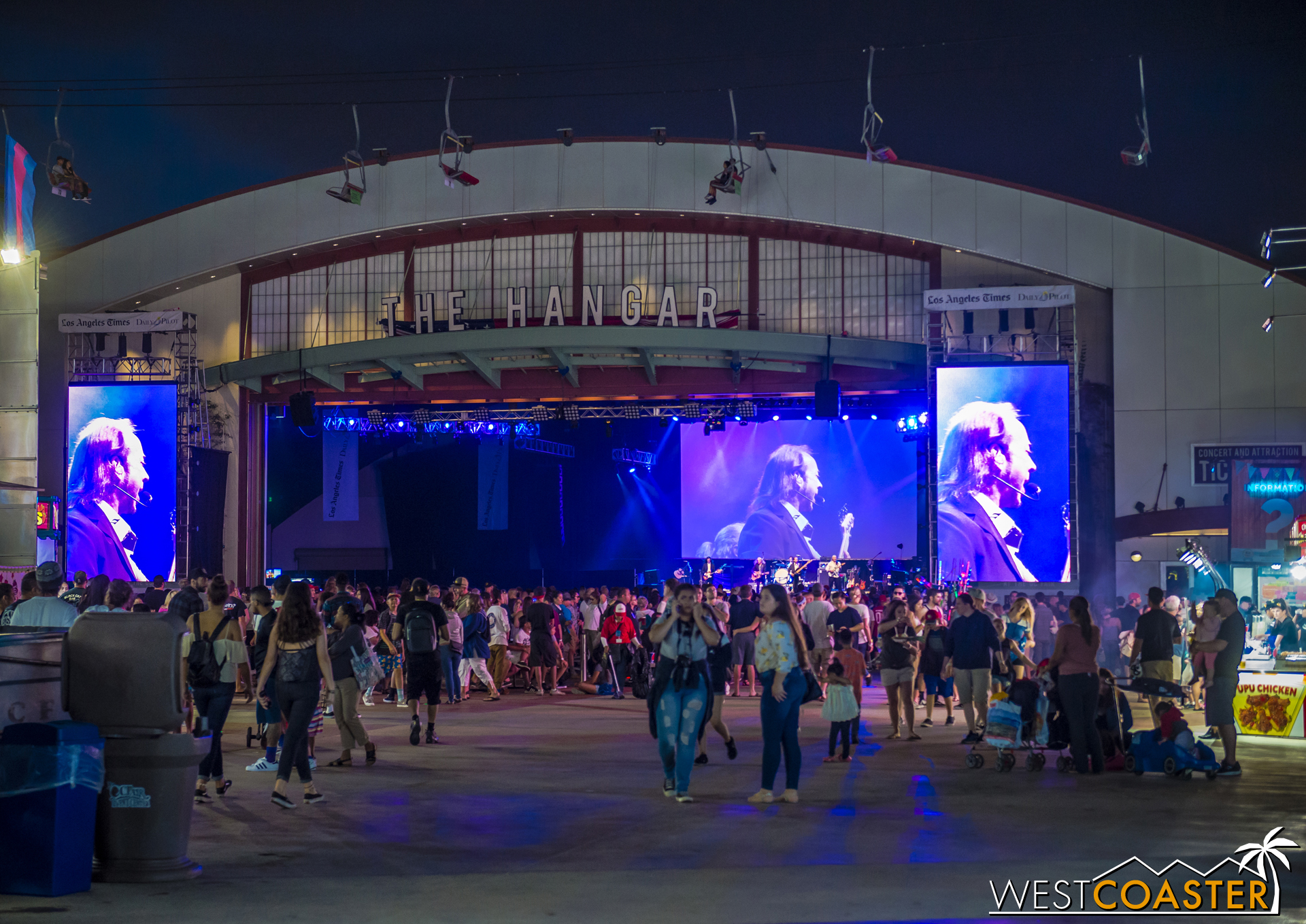 The Hangar is a separate ticketed attraction, usually featuring cover bands.&nbsp; But those just outside the entry doors can stand and watch the performances from afar, if interested. 