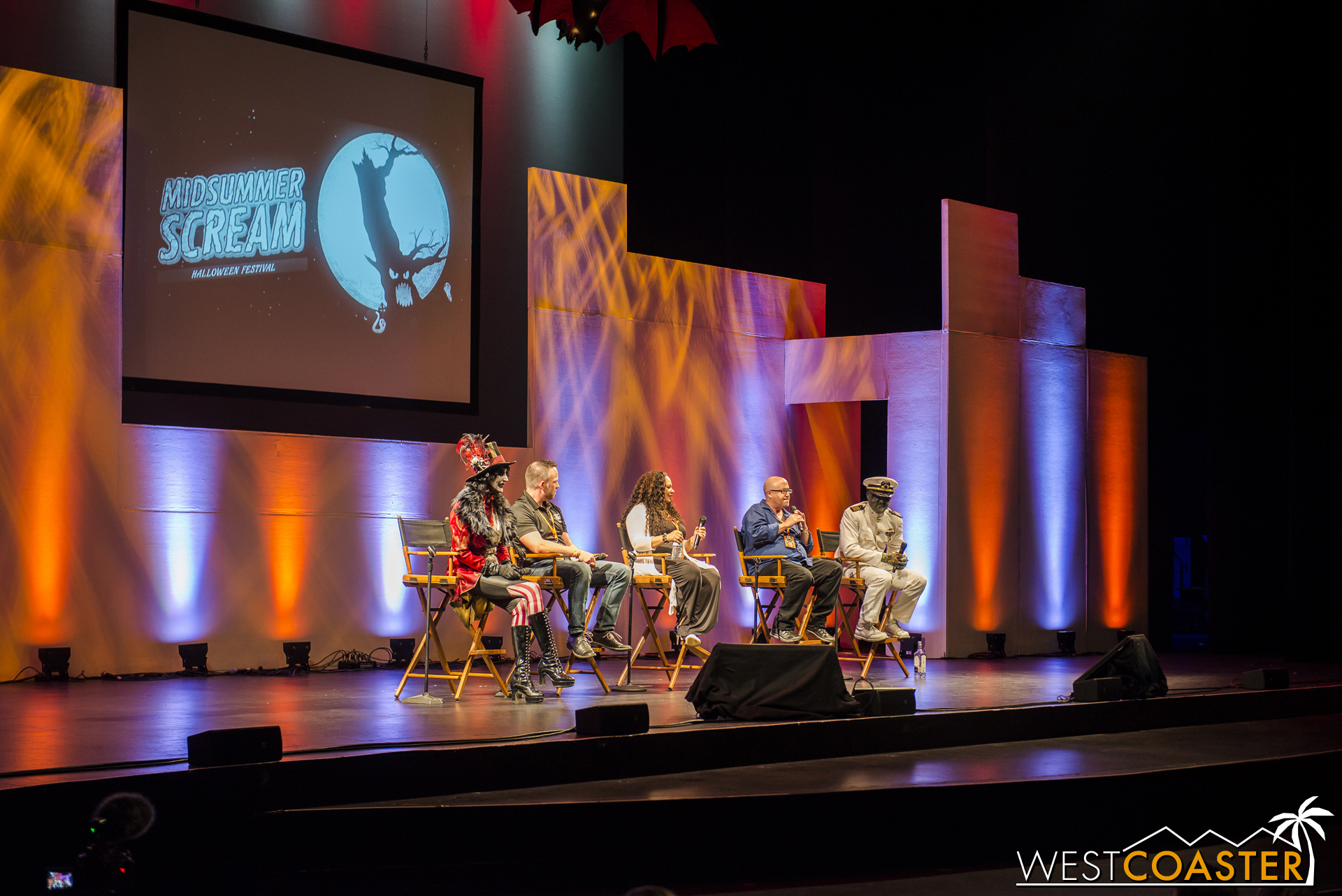 (L-R) The Ringmaster, Steve Sheldon, Charity Hill, David Wally, and The Captain share the stage--and plenty of hilarious banter and quips! 