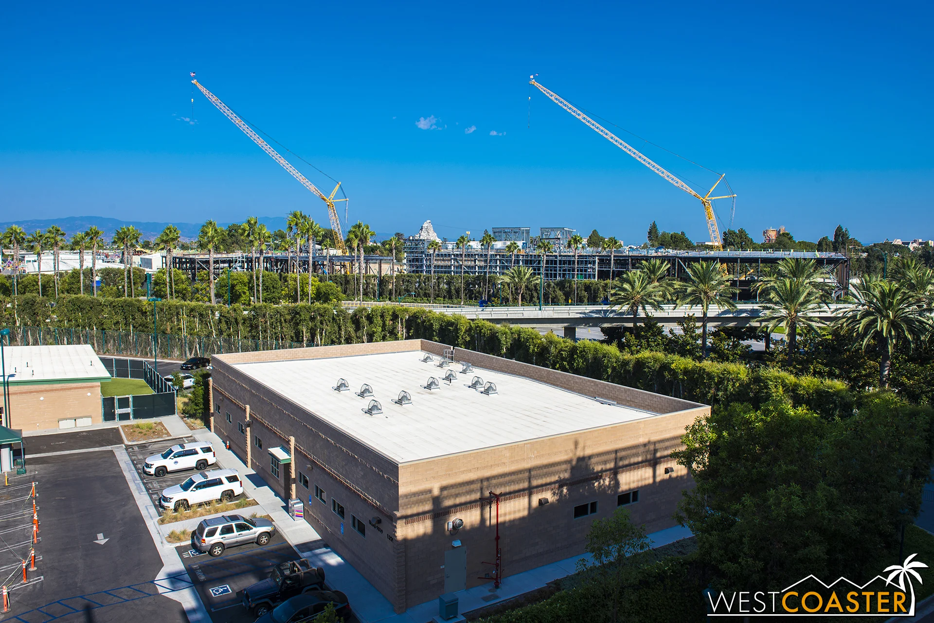 For the first time since we started doing these "Star Wars" Land updates, we do not have our sweeping panorama from the southeast corner of the Mickey and Friends Parking Structure. Instead, we get an overview from the northeast side.