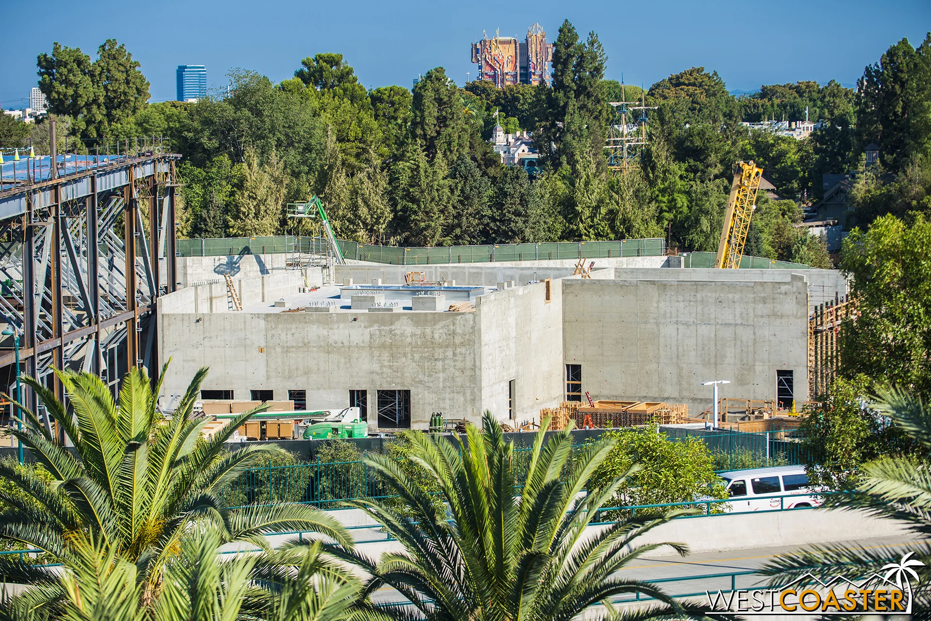 Moving outside the ride portion of the building, those concrete walls keep going up.