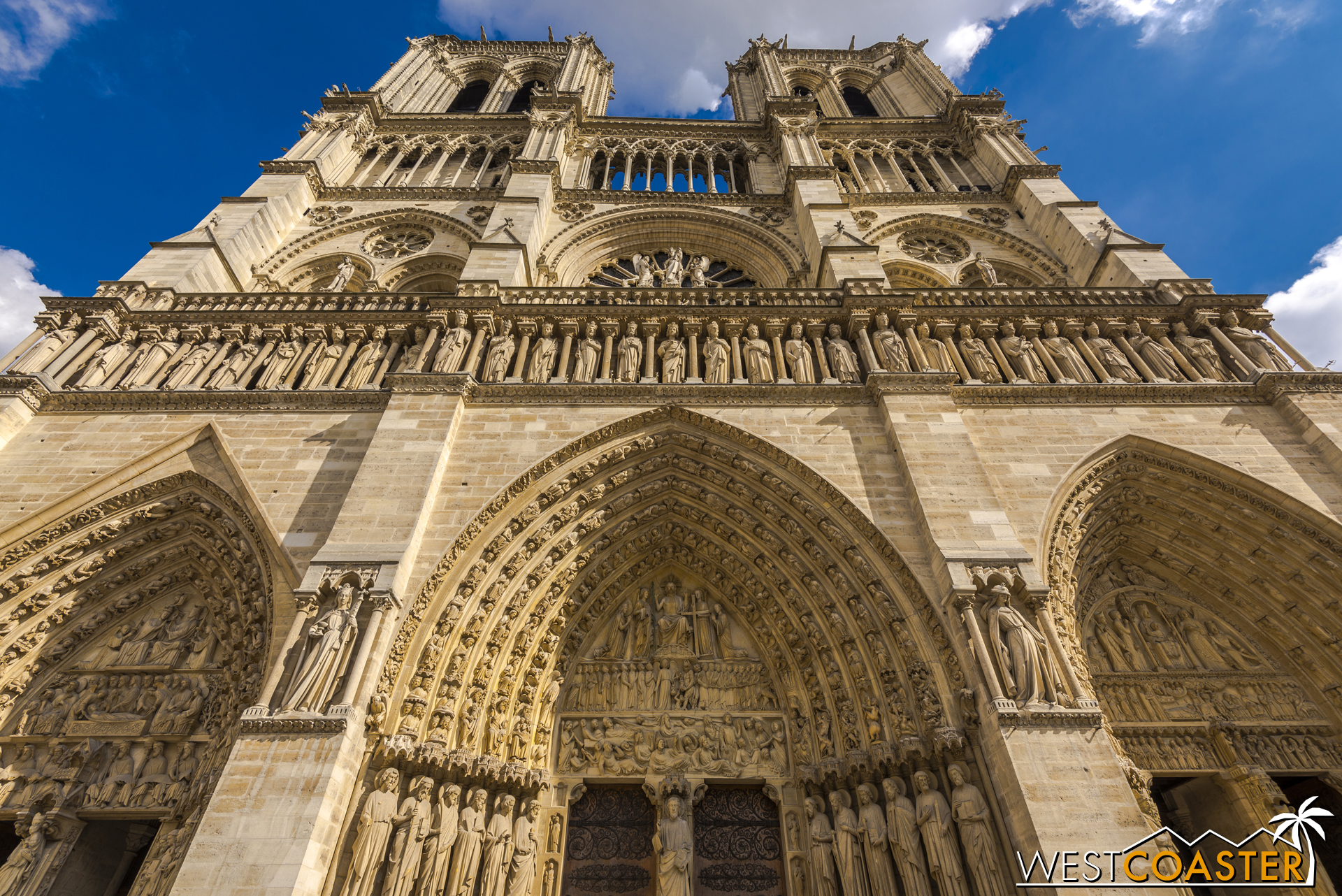 The Portal of the Last Judgment stands center between the two towers at the front of the cathedral.