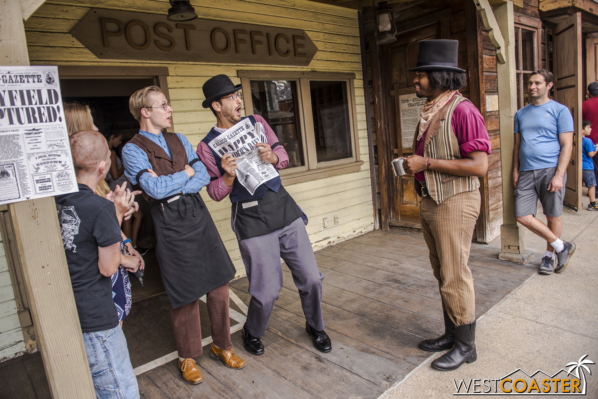  Dr. Dillard Marsh surprises Calico Gazette editor, Bixby Knolls (owner of incredible facial expressions) and his telegraphist with an unexpected appearance. 