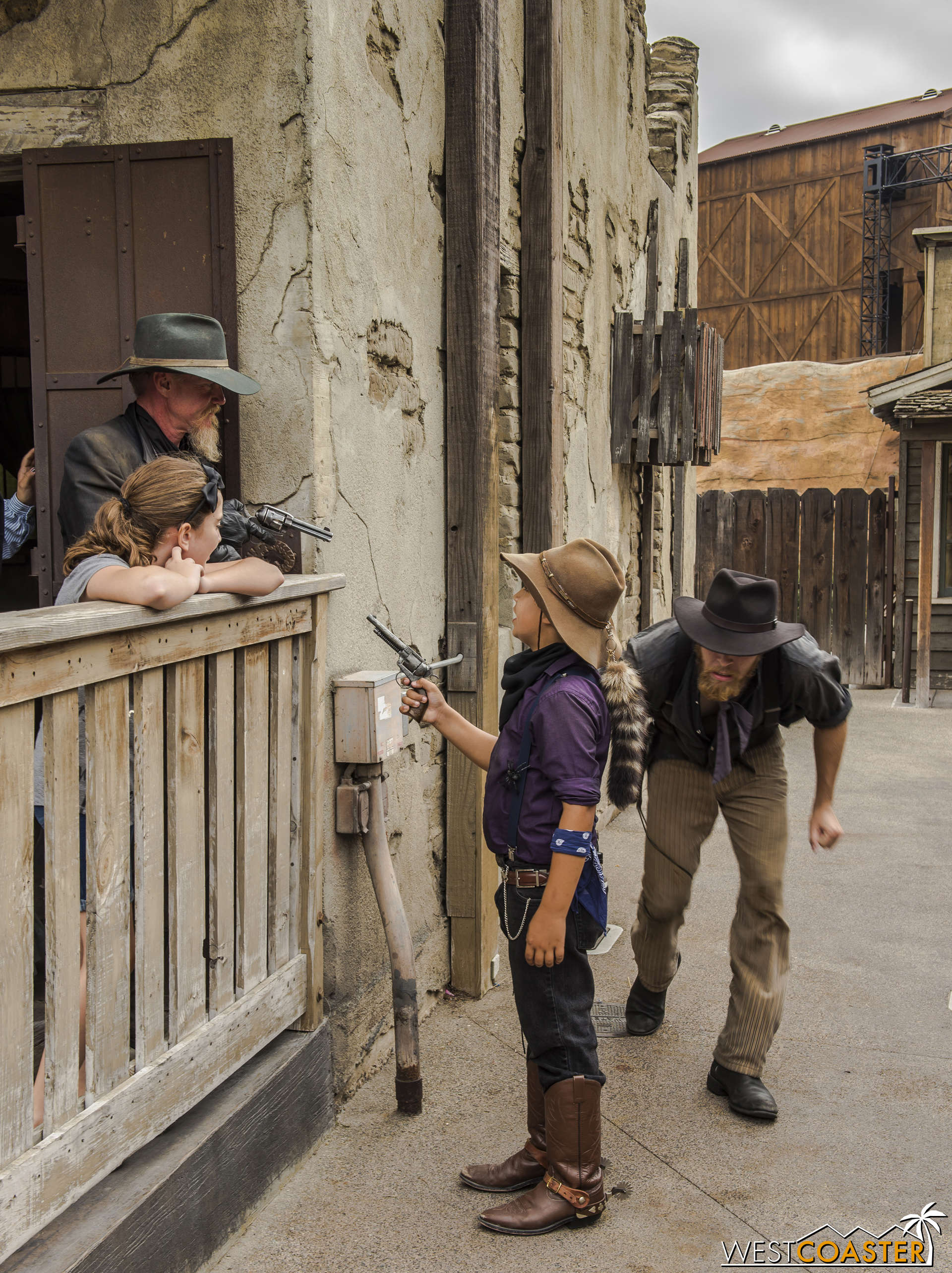  Some guests get VERY involved, such as this case, where a young outlaw holds up Clay Mayfield (who has temporarily aligned himself  with  the law), allowing Fluke Mayfield to slip by. 