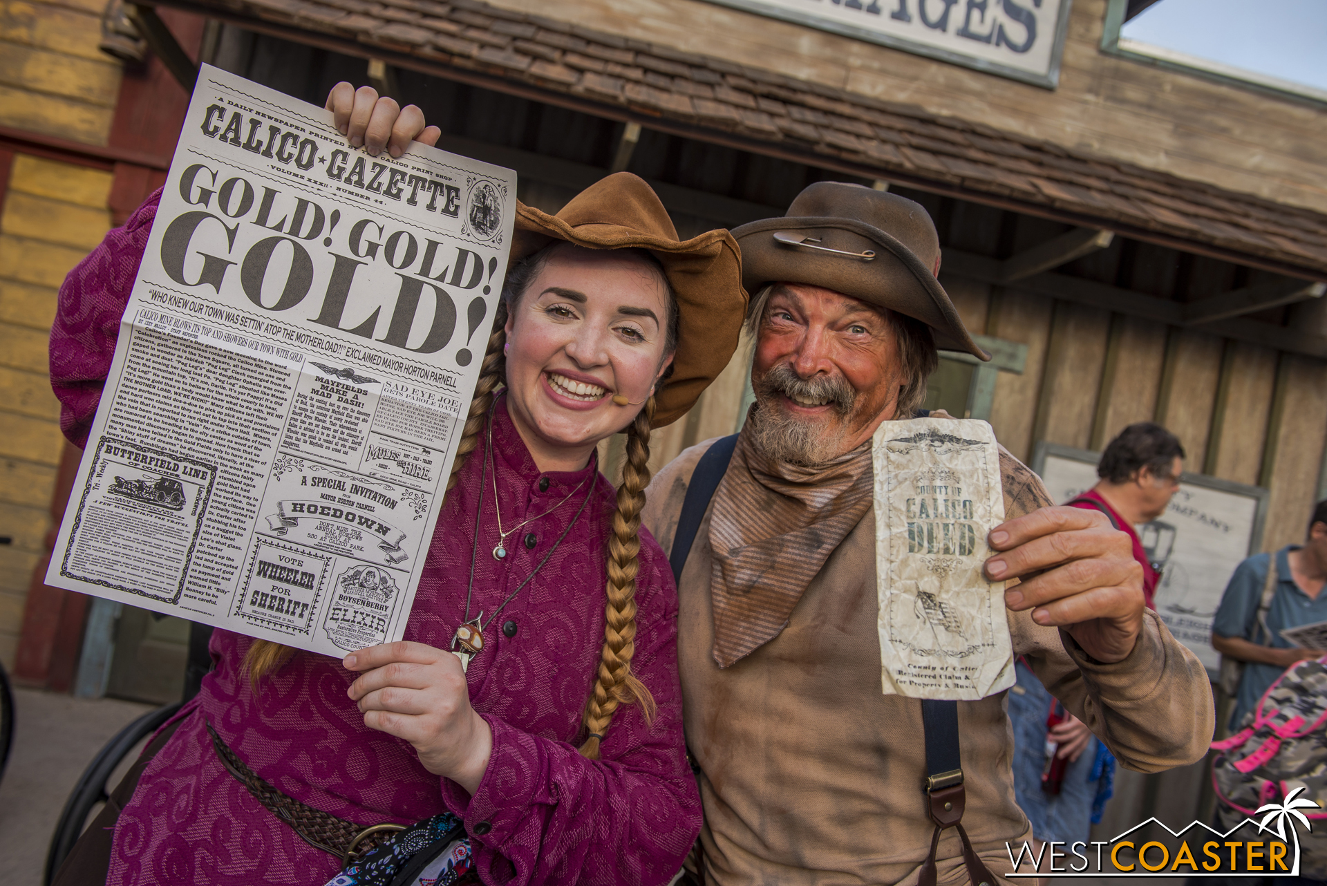  Father and daughter are reunited, as a new edition of the Calico Gazette proclaims the amazing news. 