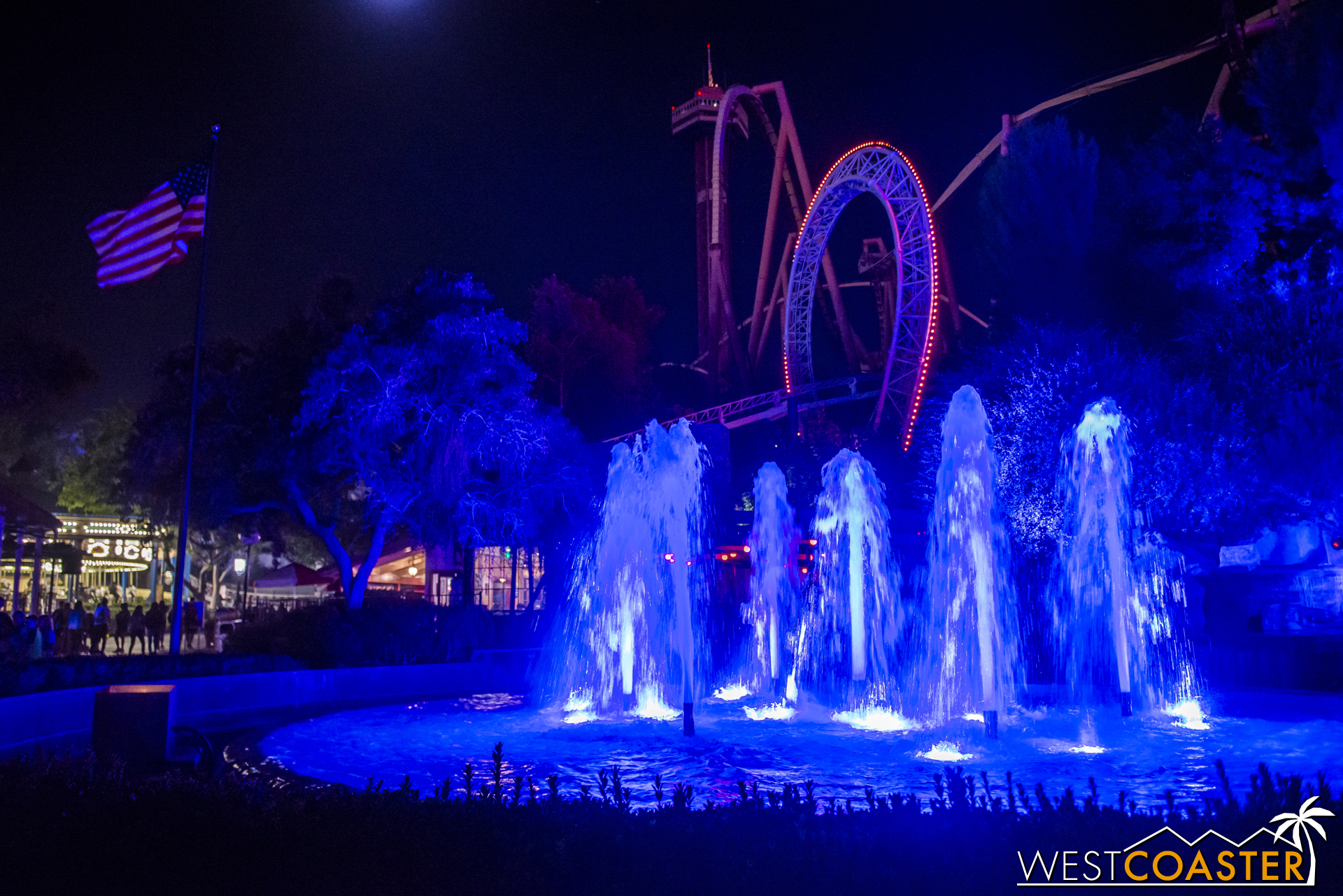  The fountains look pretty fantastic here at night. 