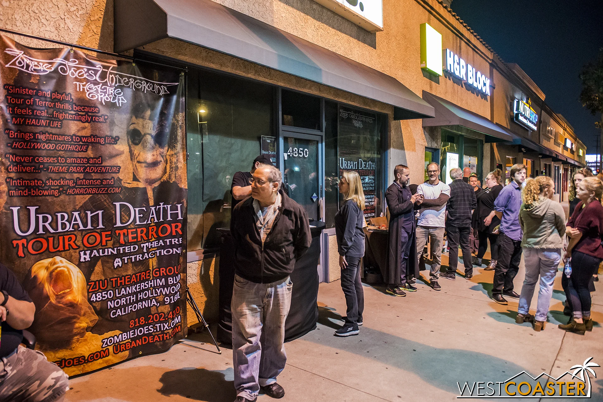 Guests wait outside Zombie Joe's. The Tour of Terror show has gained a very popular cult following, so purchasing online in advance is highly recommended!