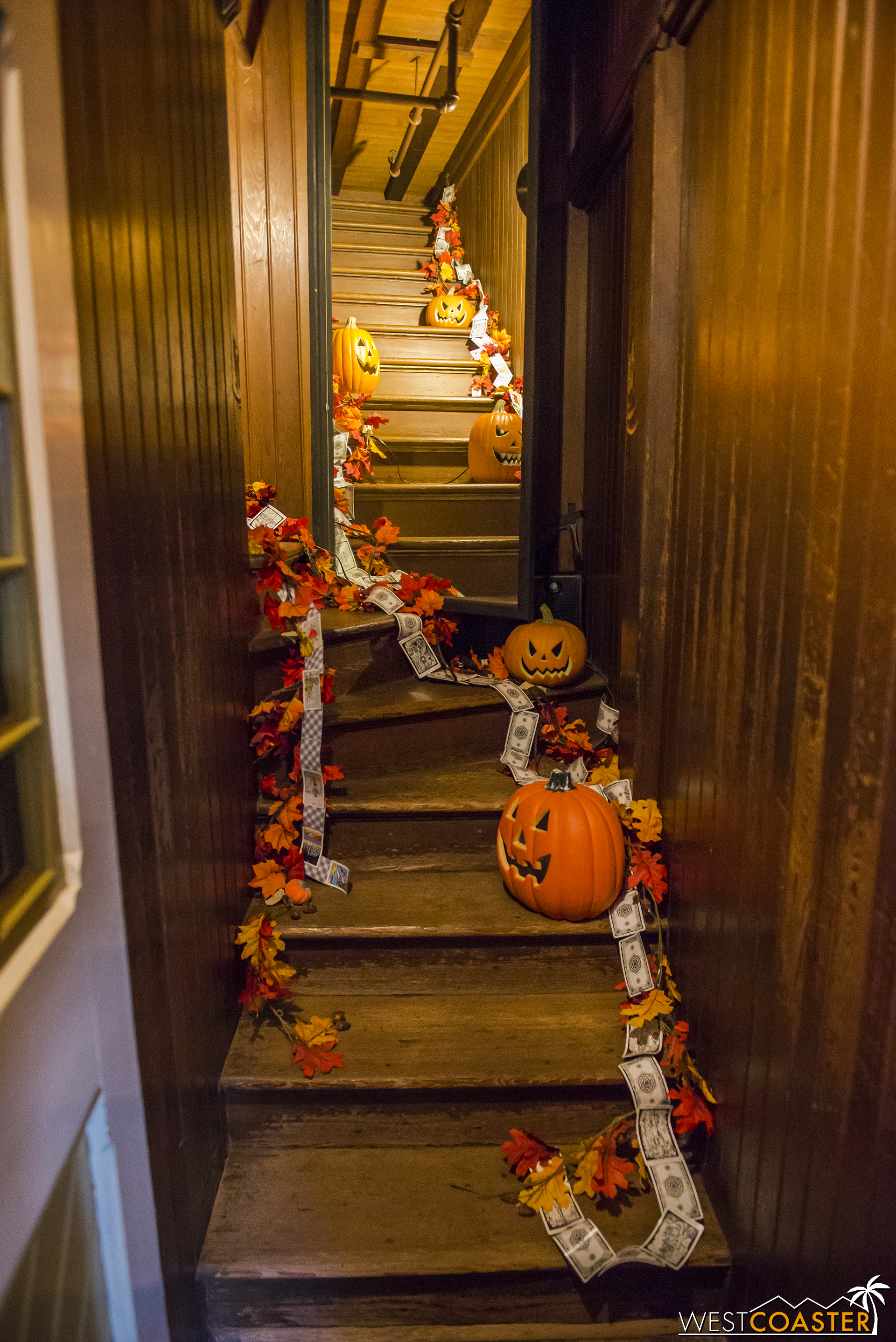  The famous stairway to nowhere is decorated with tarot cards and jack-o-lanterns for Halloween. 