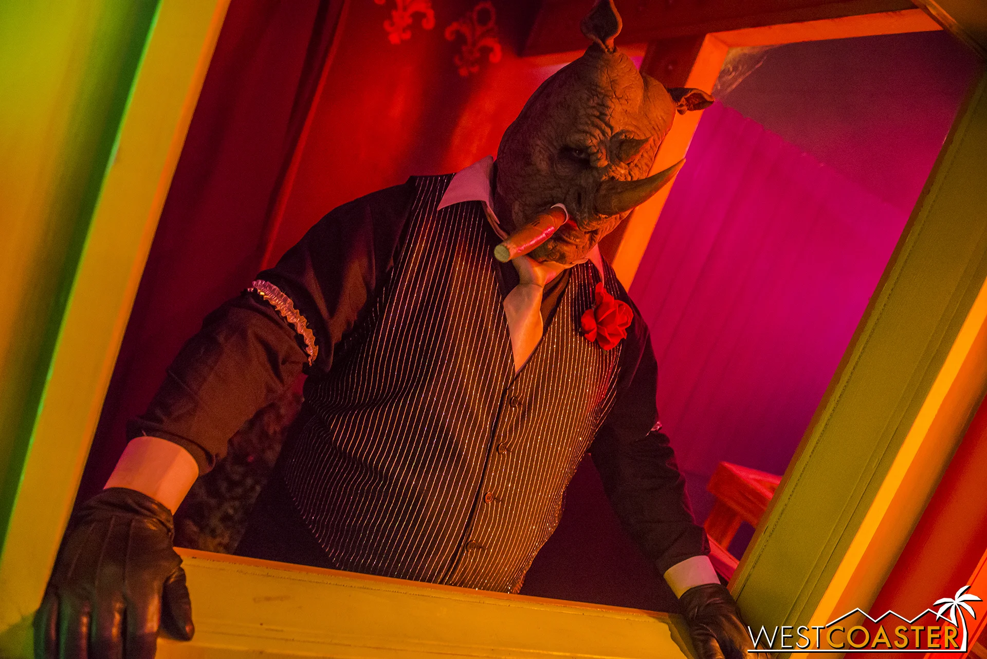 The maze seems to be run by a rather dapper rhino with a bit of an attitude.