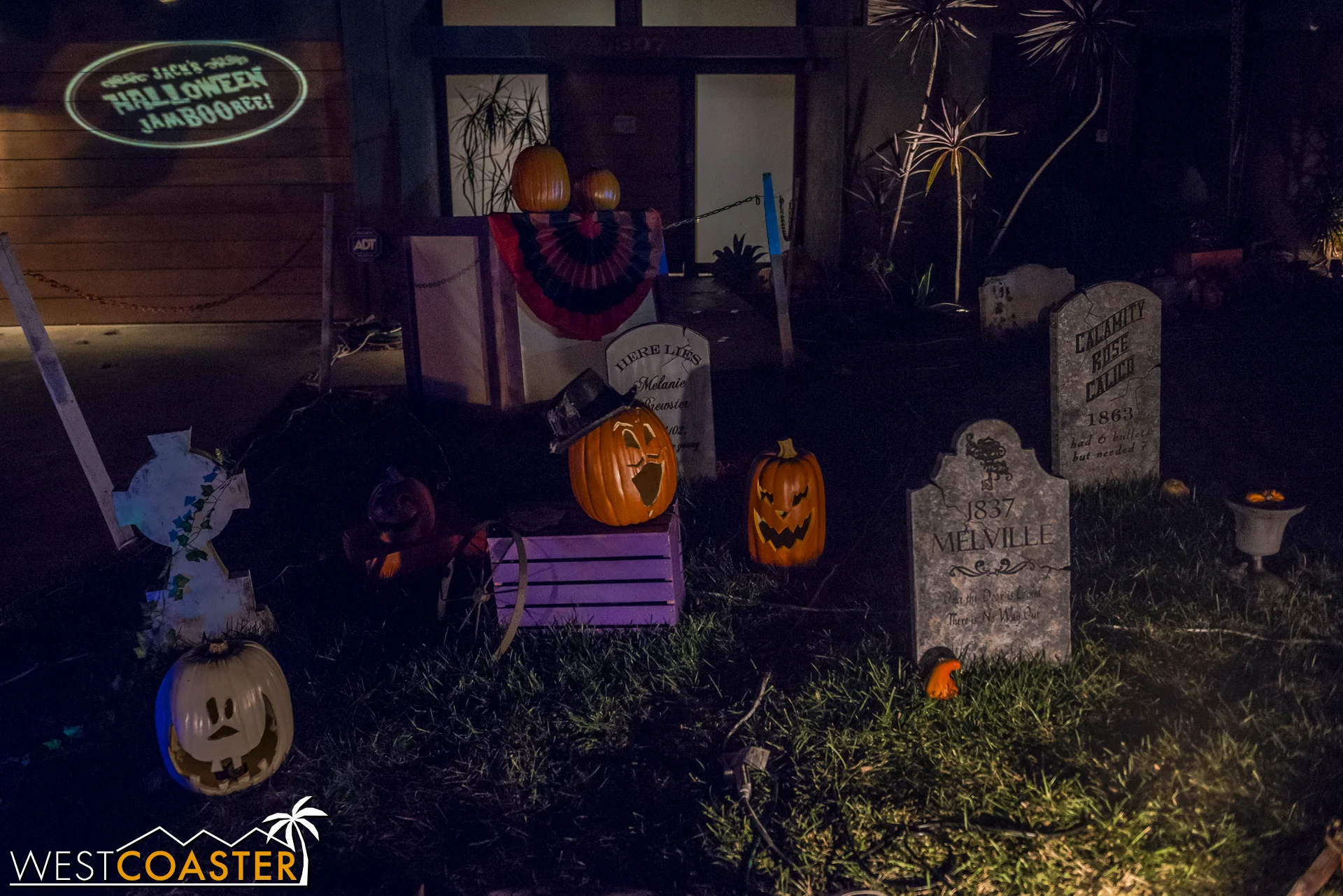 Guests can admire the cemetery Sam has set up before the show begins, but keep in mind that this is "pre-production," and the show lights have not yet come on.