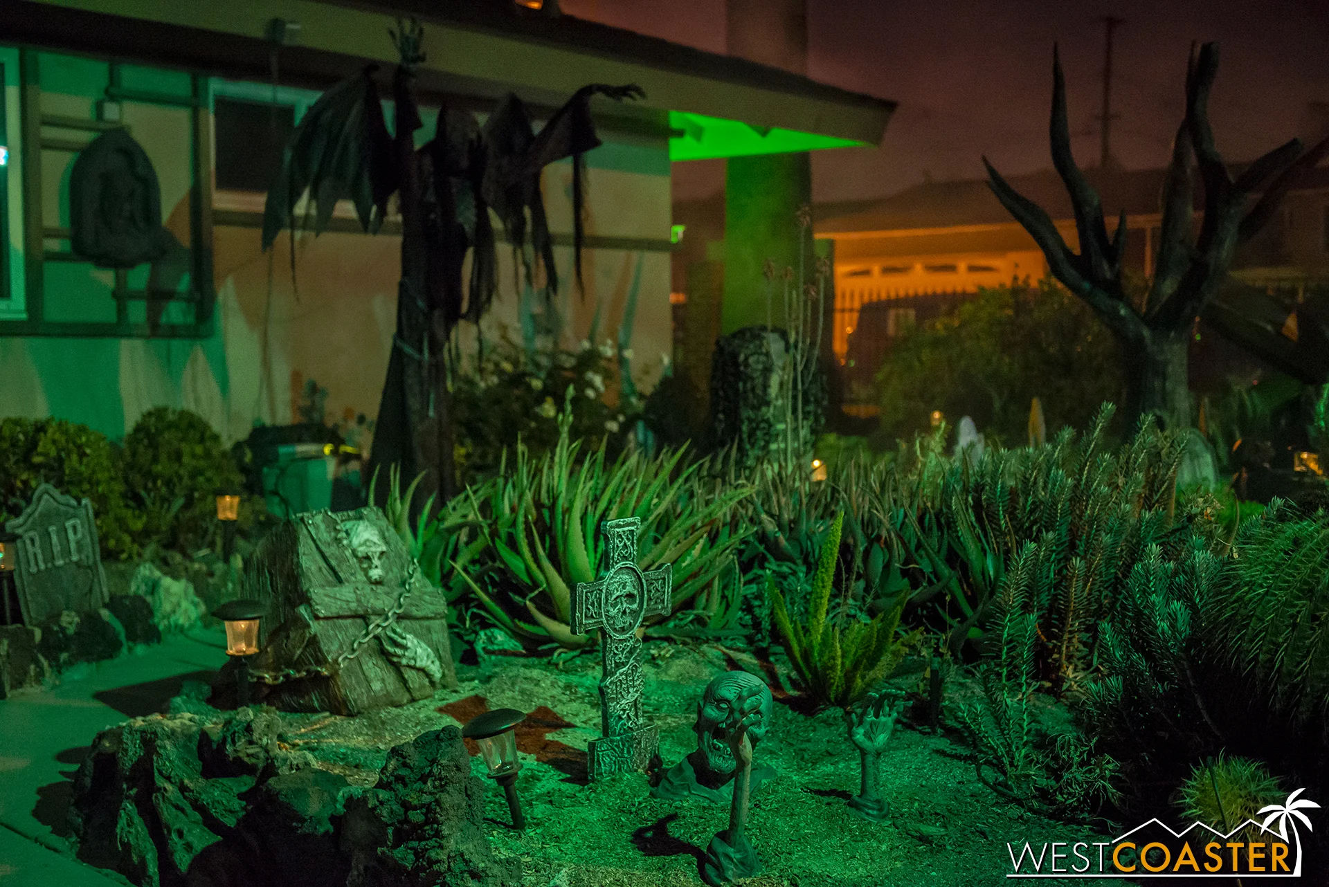 A beautiful cemetery fronts the street at The Haunted Rose.