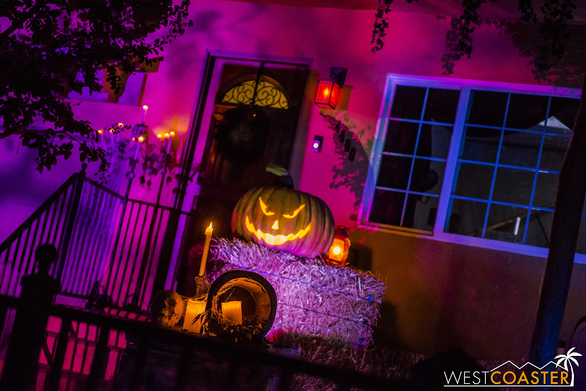 A jack-o-lantern with a Haunted Mansion Ghost Host flair narrates the sad tale of the House at Haunted Hill in alluring rhyme.