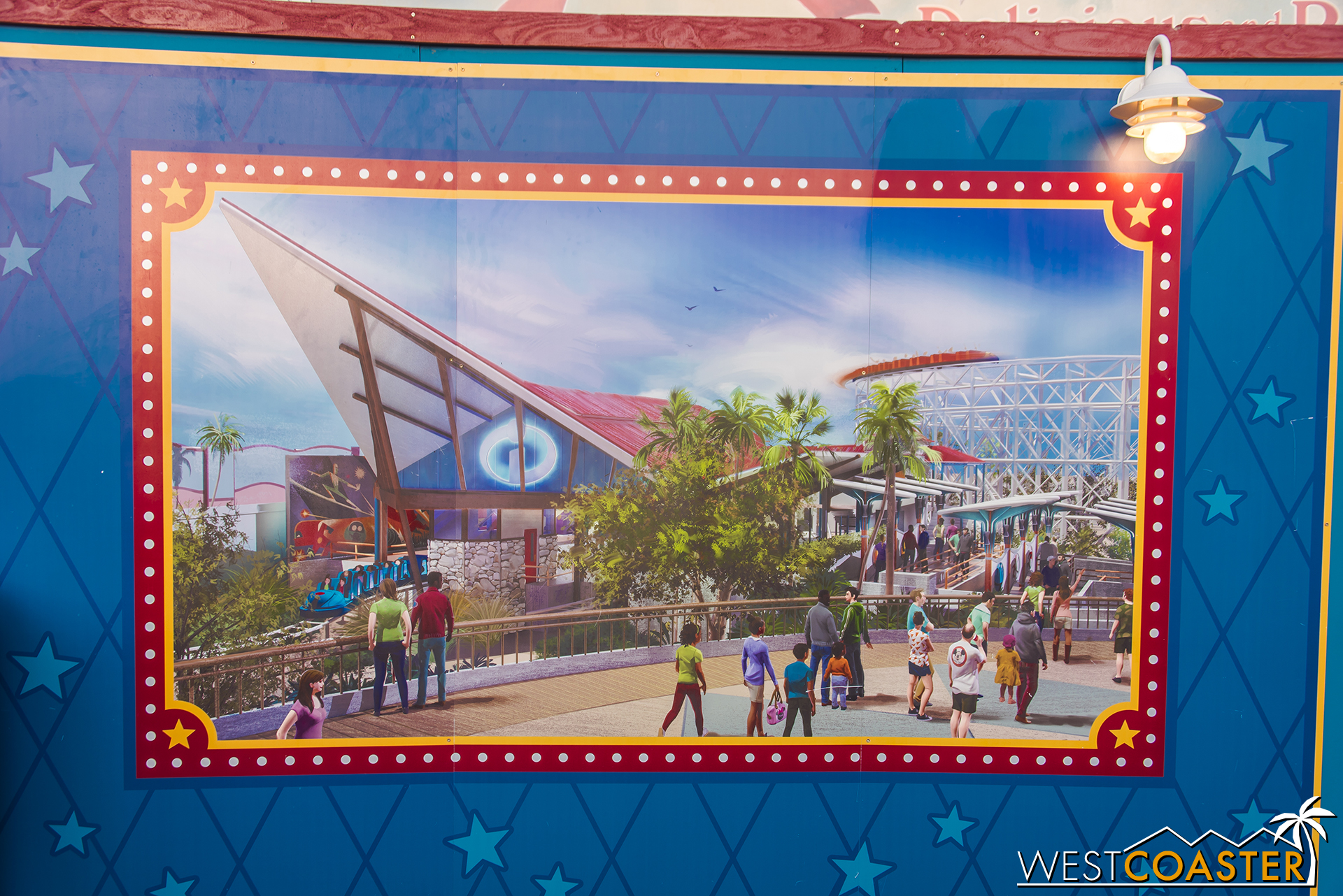  The station for the reimagined Incredicoaster features a bit of mid-century style. 