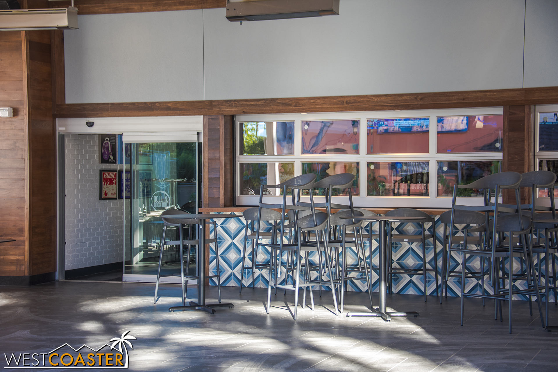  Another look at the bar area.&nbsp; The high top tables and chairs are stacked at the corner. 