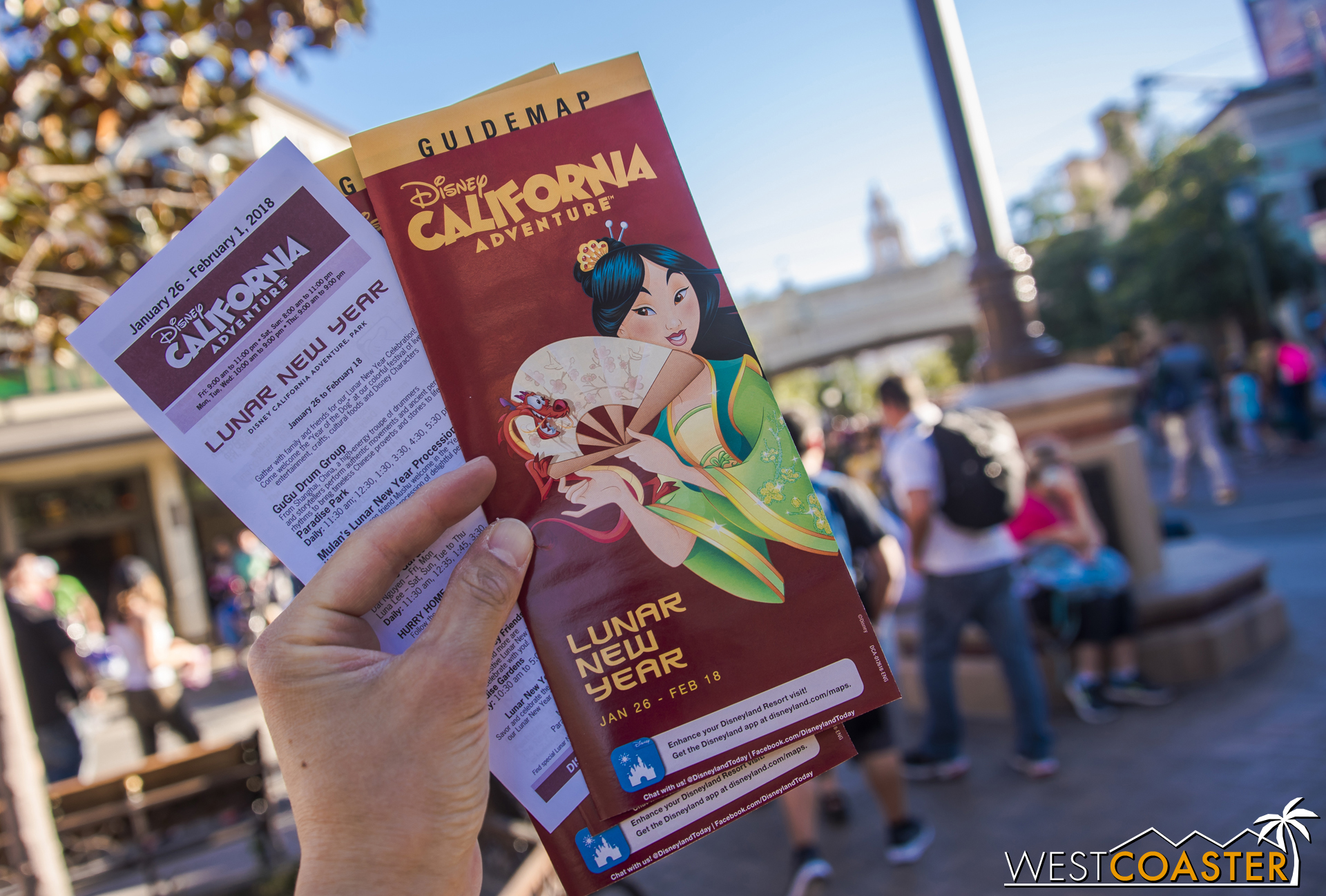  There's an entertainment guide, and Mulan is actually on the park map this year.&nbsp; Last year, they had Elsa, because they had to advertise the  Frozen  show at the Hyperion Theater. 