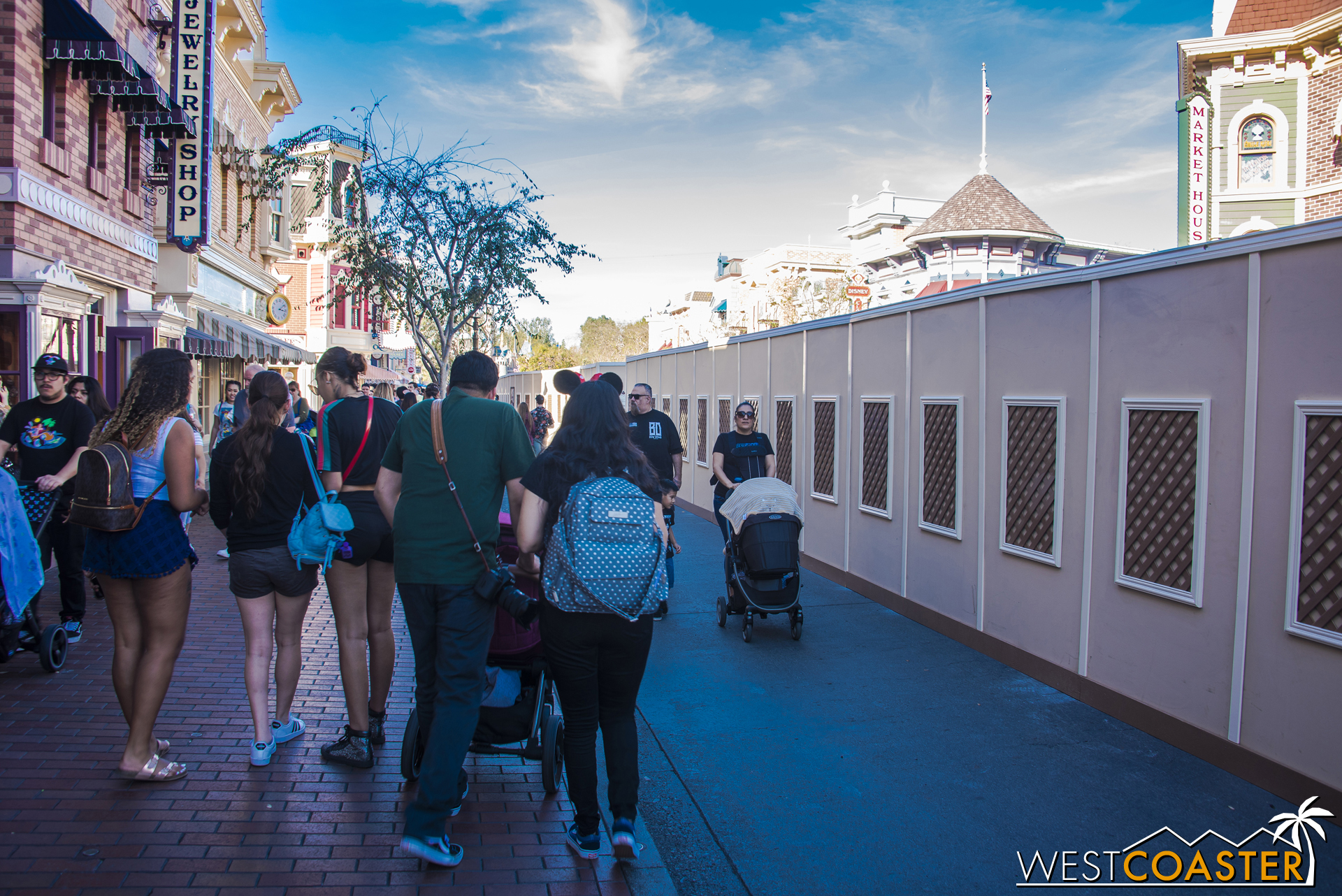 The work walls now run completely up Main Street.