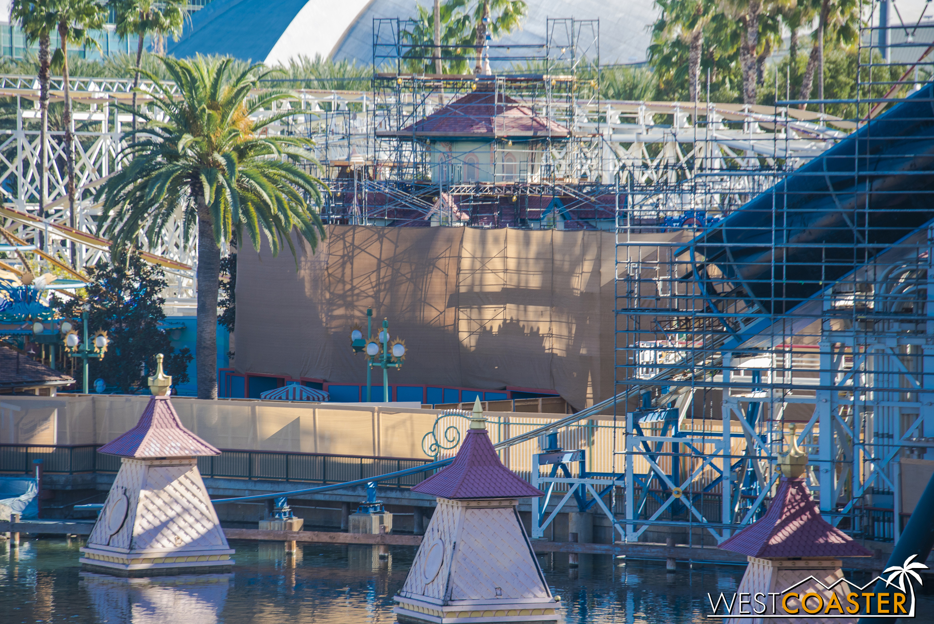  Work continues on the facade of Toy Story Midway Mania. 