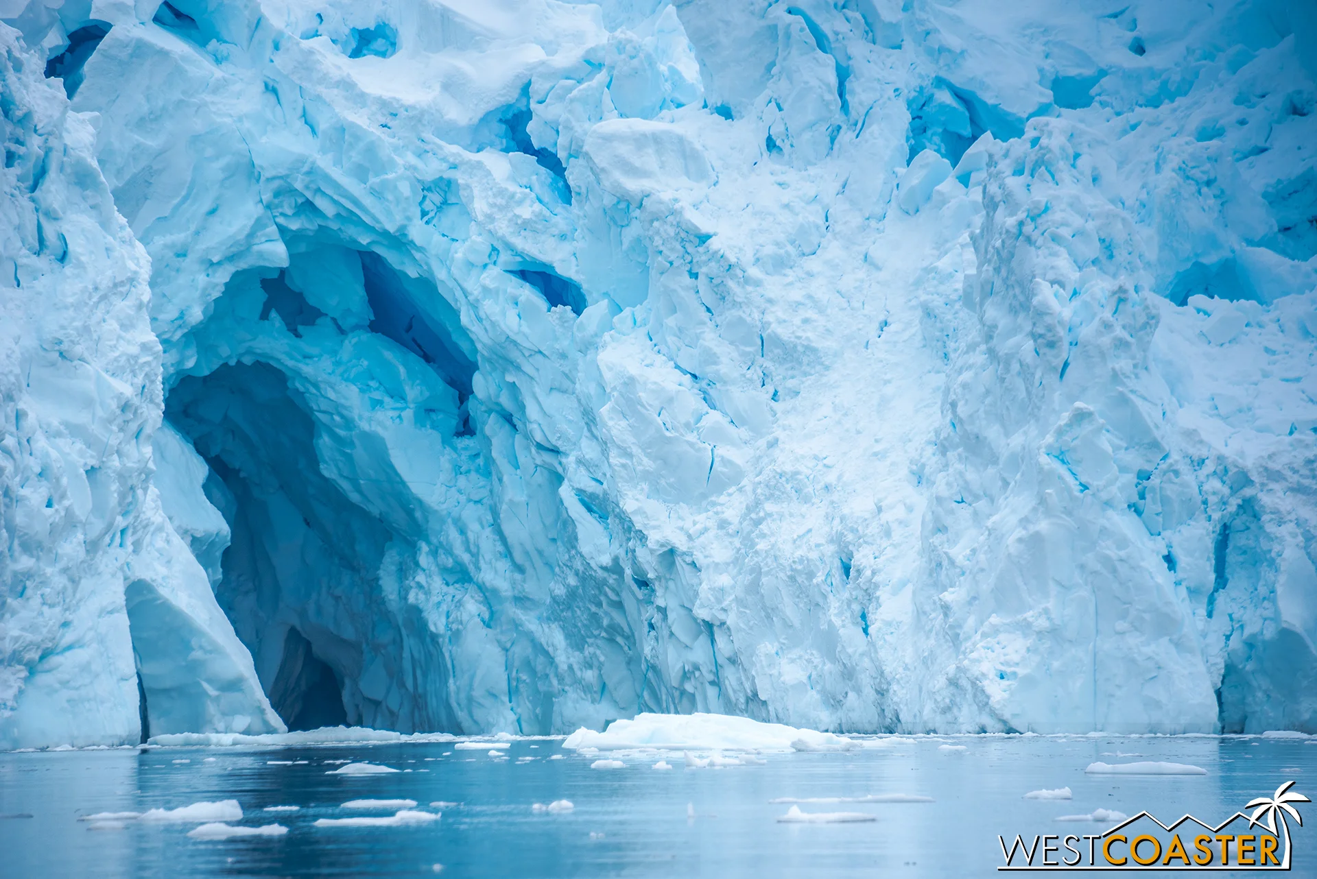 What looks like an ice cave is actually the edge of the glacier, and where the "shooter iceberg" erupted earlier.