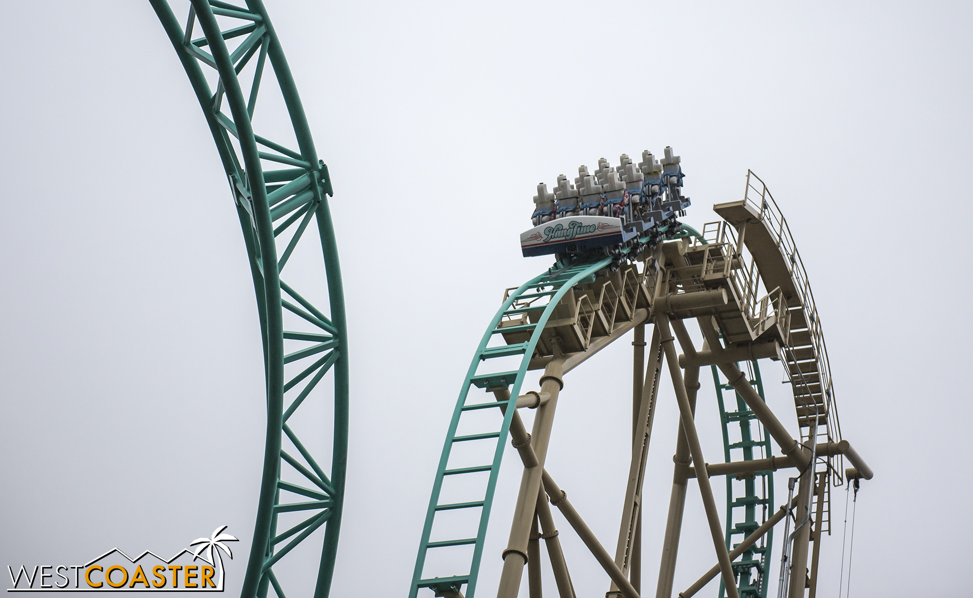  The coaster doesn't pause here as much as it slows down and sort of inches along before commencing its drop in proper. 