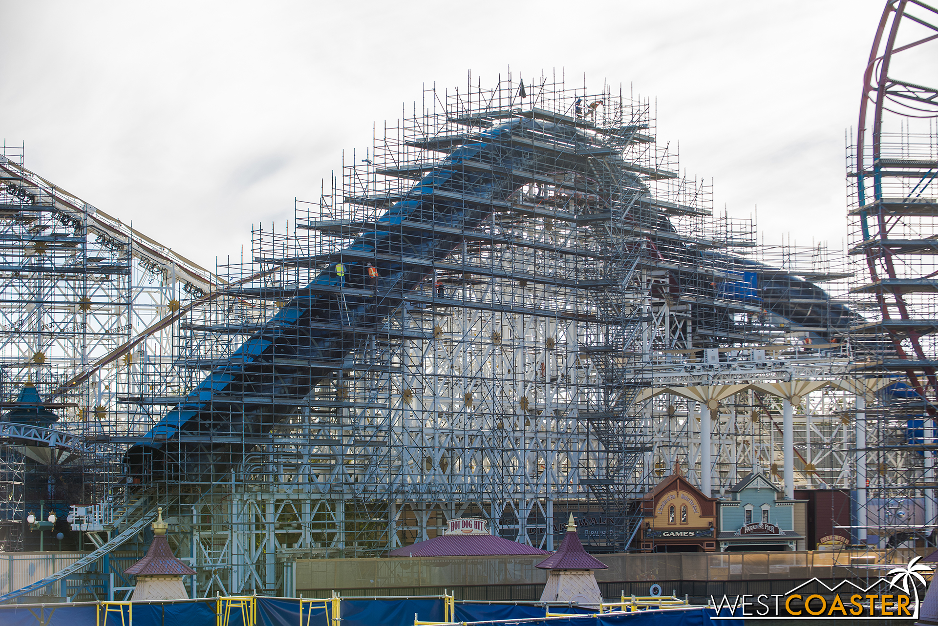  A bunch of scaffolding in place for repainting. 