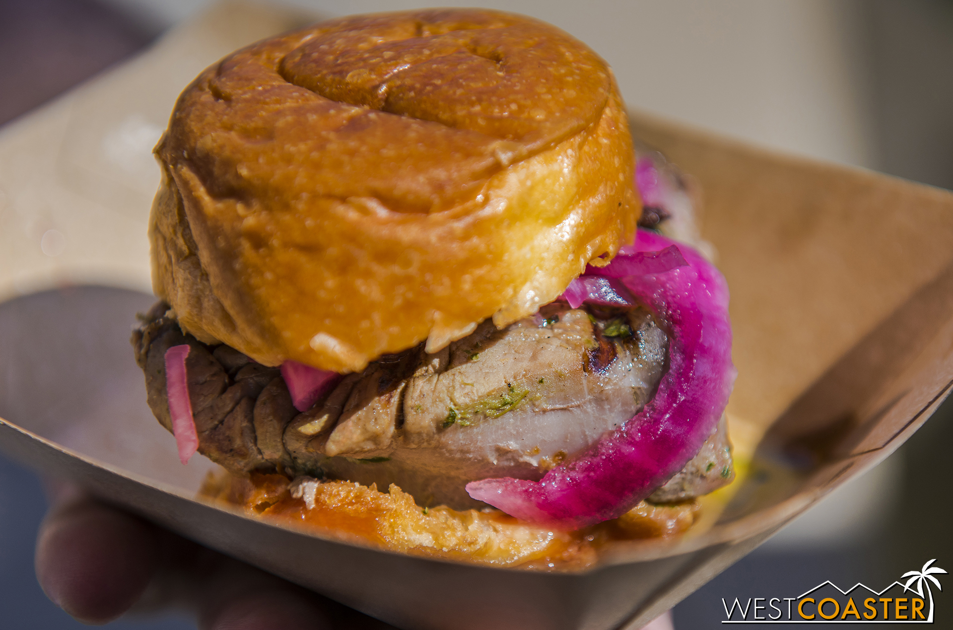  Grilled Harris Ranch Beef Tenderloin Slider with Chimichurri Sauce @ Cluck-a-Doodle-Moo  Beef from Harris Ranch is always amazing, and this slider, though pricey, was very, very delicious.&nbsp; The meat was very tender, and the tangy picked red oni