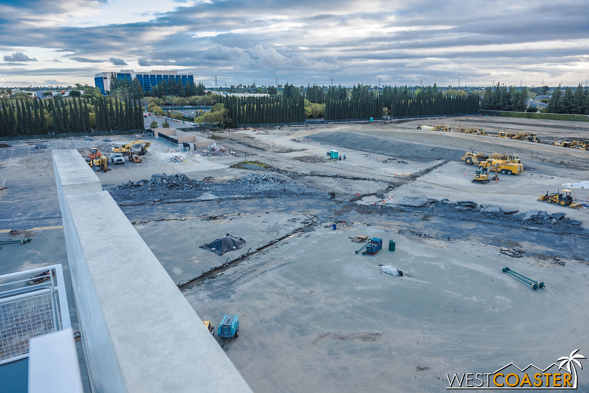  A lot of trenching is probably for underground utilities.&nbsp; There's also some rough grading for what I assume will be a ramp that serves the structure. 