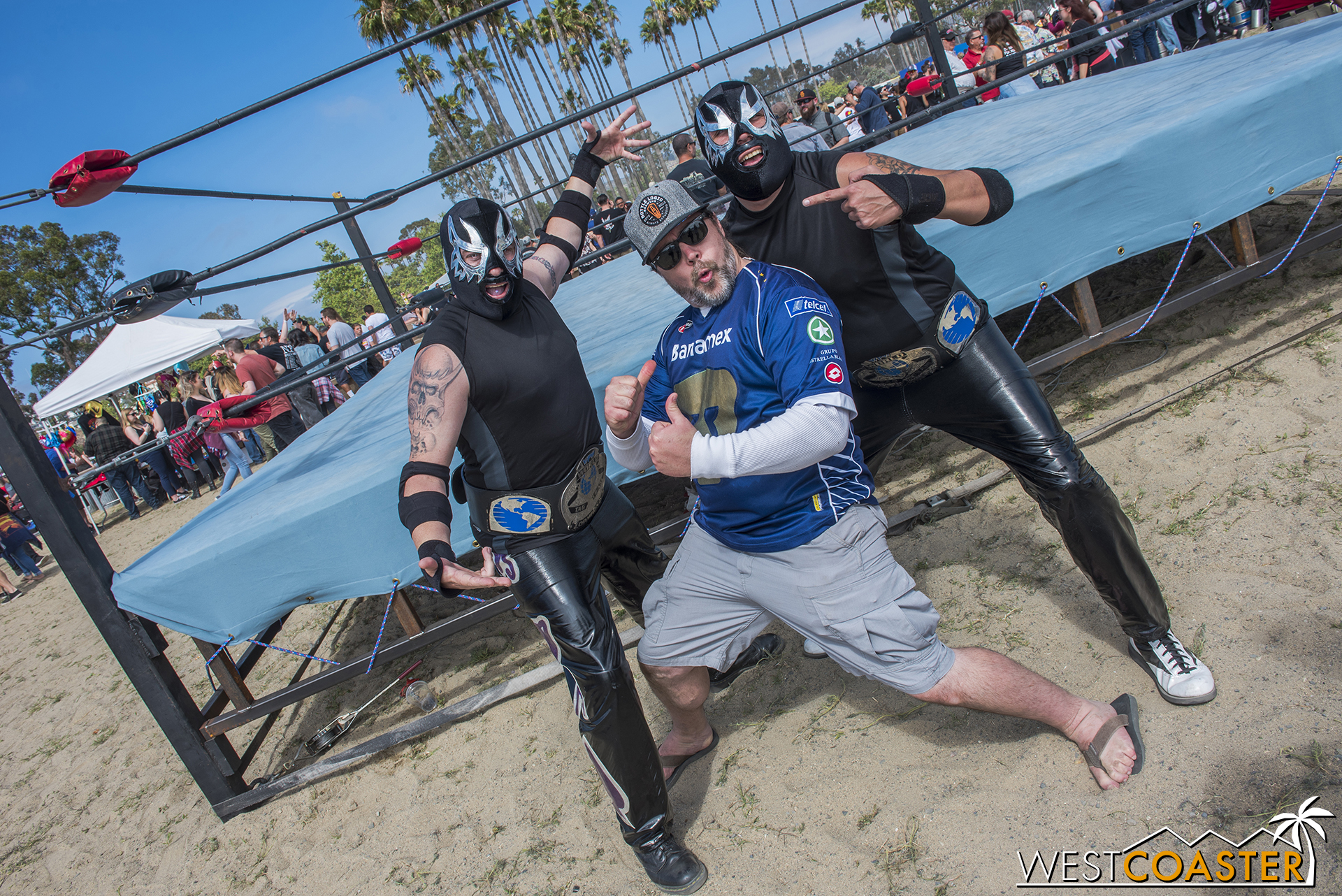 Former and legendary Knott's Scary Farm talent, MonStar, was on hand to support a couple of old haunt friends who were wrestling. And also to support his belly with beer.