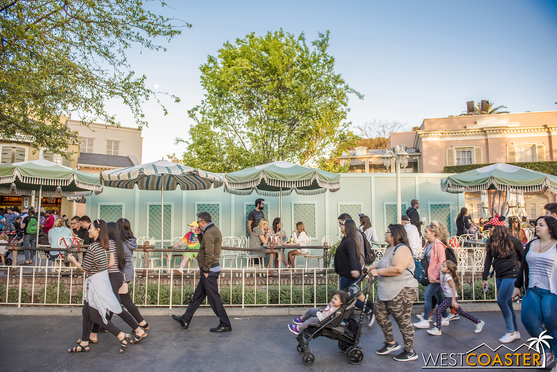  Work walls are up around a small section of the dining area outside Stage Door Cafe.  