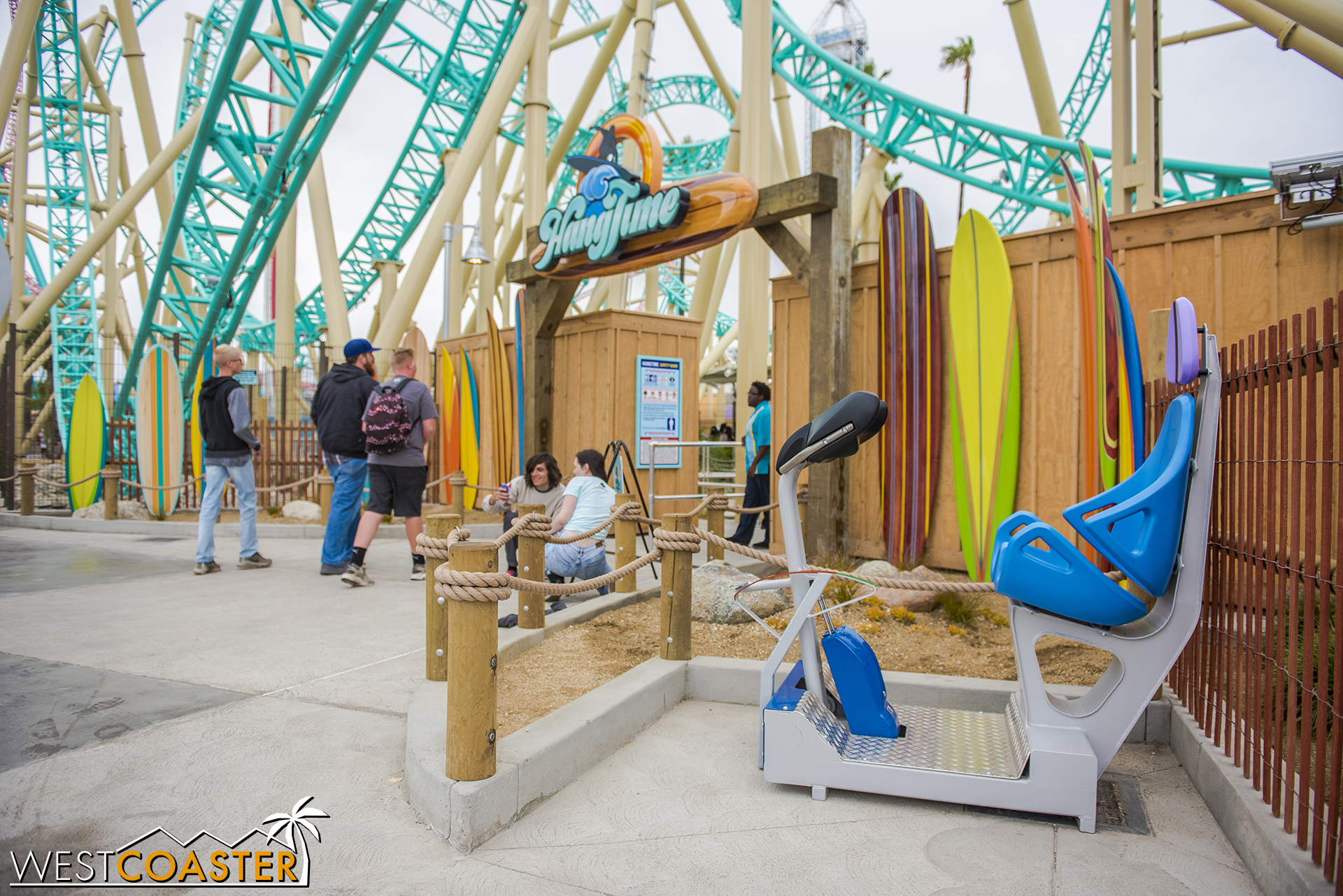  A tester seat is available in front of the queue entry for those who are unsure if they can safely fit on the roller coaster. 