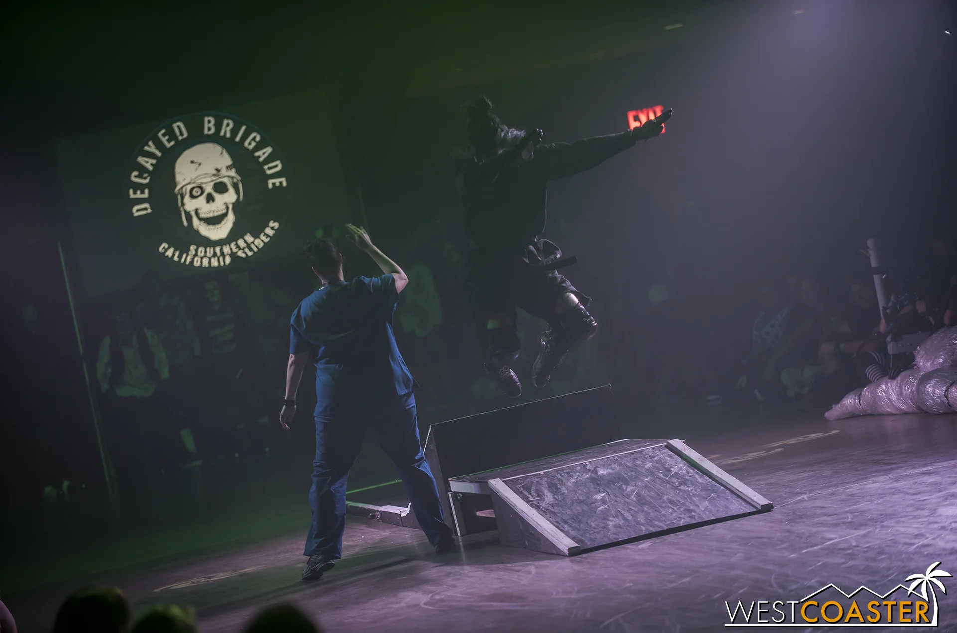 Spats high-fives his real-life wife and momster on a jump.