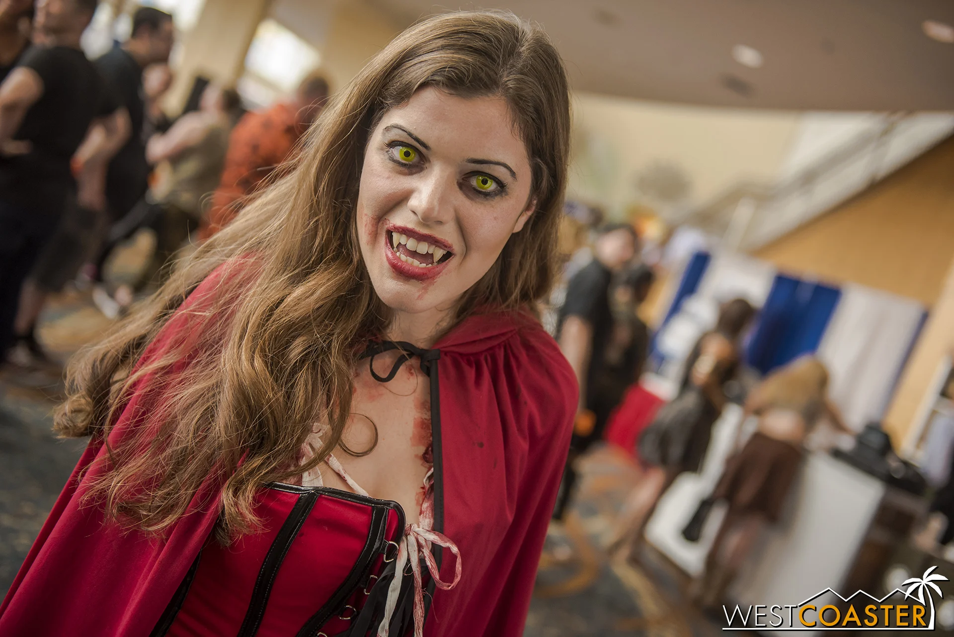 One of the mini-haunt talent on her way back to the Hall of Shadows.