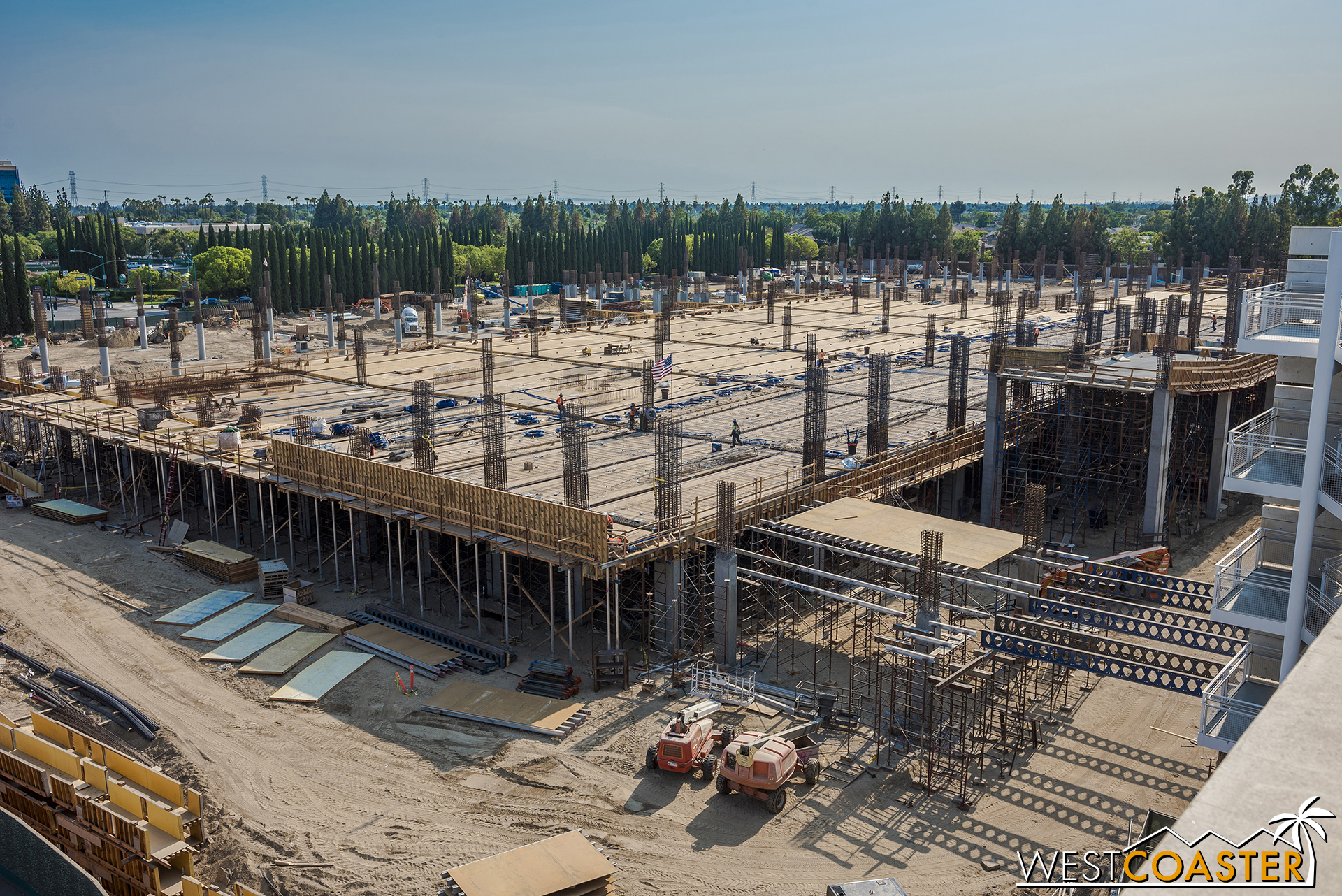  Over at the northeast corner, framing has started for a bridge element that looks like it will connect to the existing structure. 