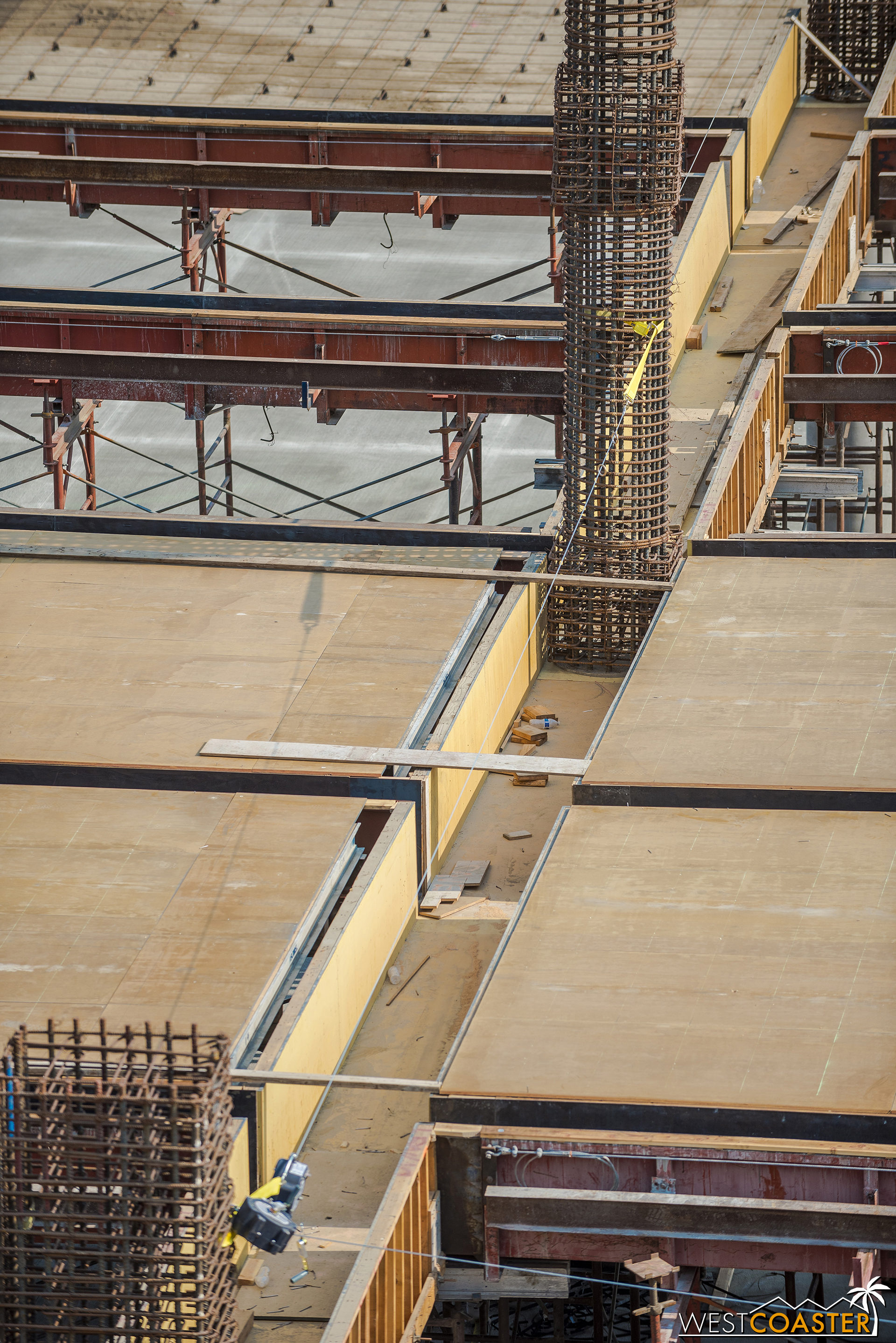  A close-up at the formwork.  Consider these to be like molds for the concrete that gets cast in place. 