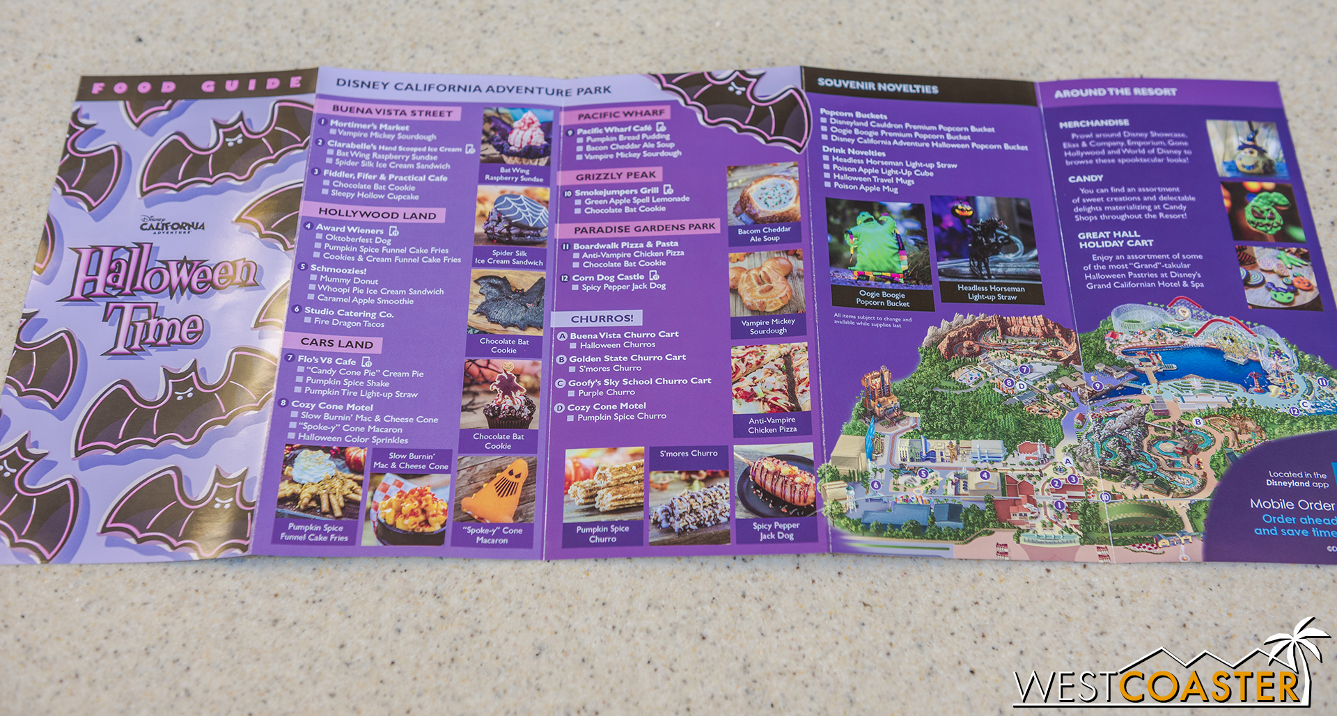  If you need a listing of what specialty food is found here, grab a food guide!  California Adventure is on one side, and Disneyland is on the back. 