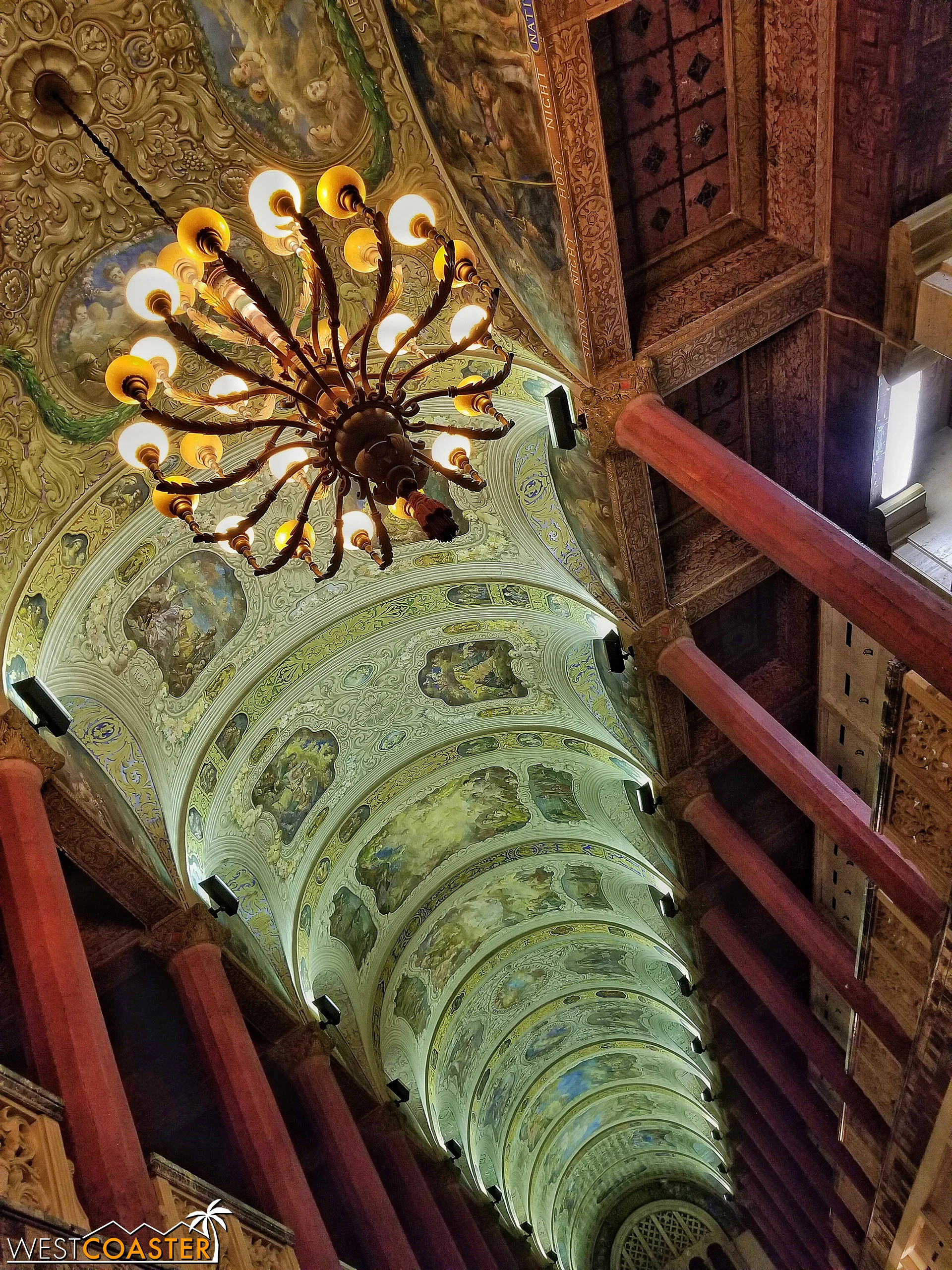The incredible mural ceiling of the grand hall.