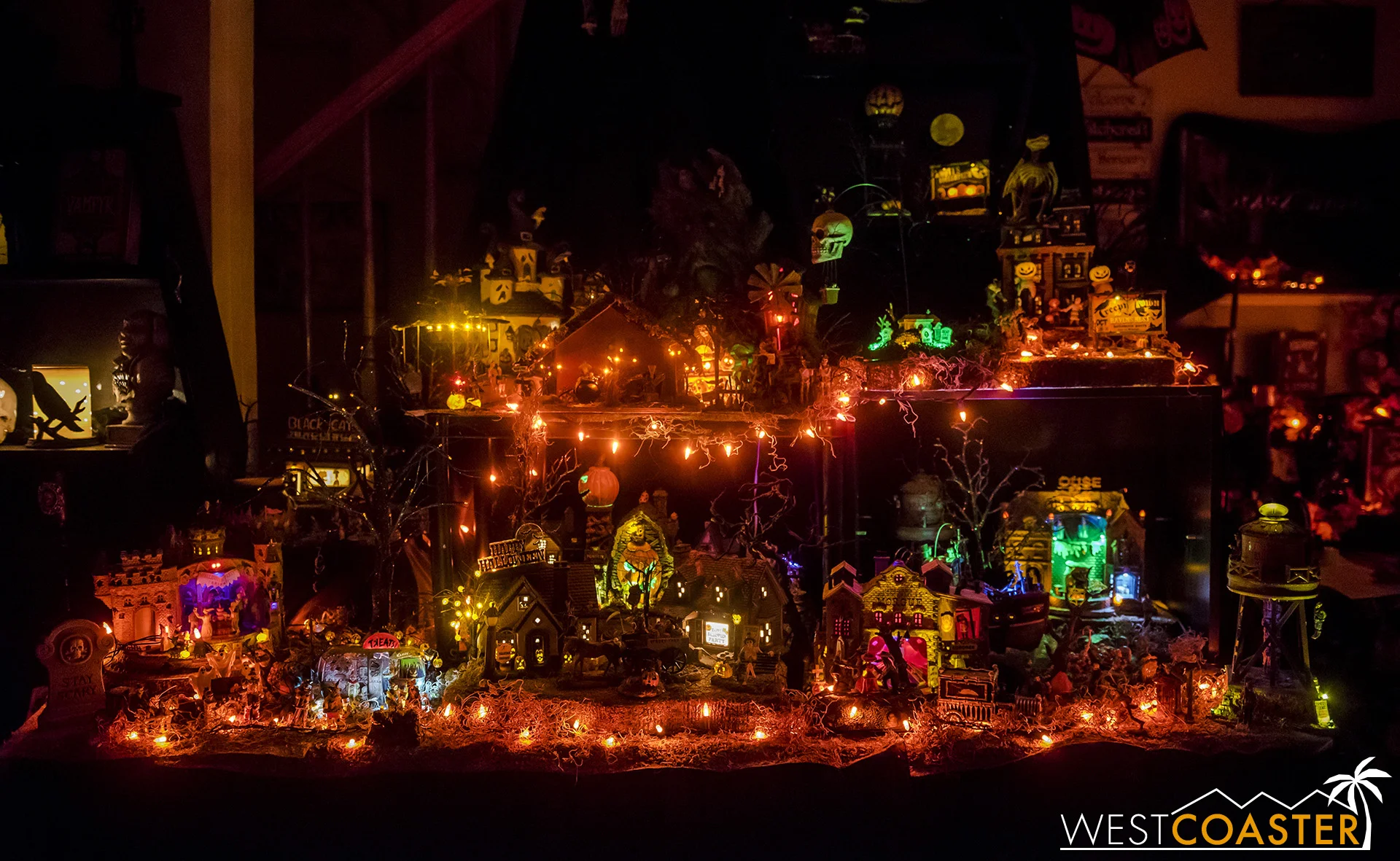 A miniature Halloween model village inside the O’Brien house.