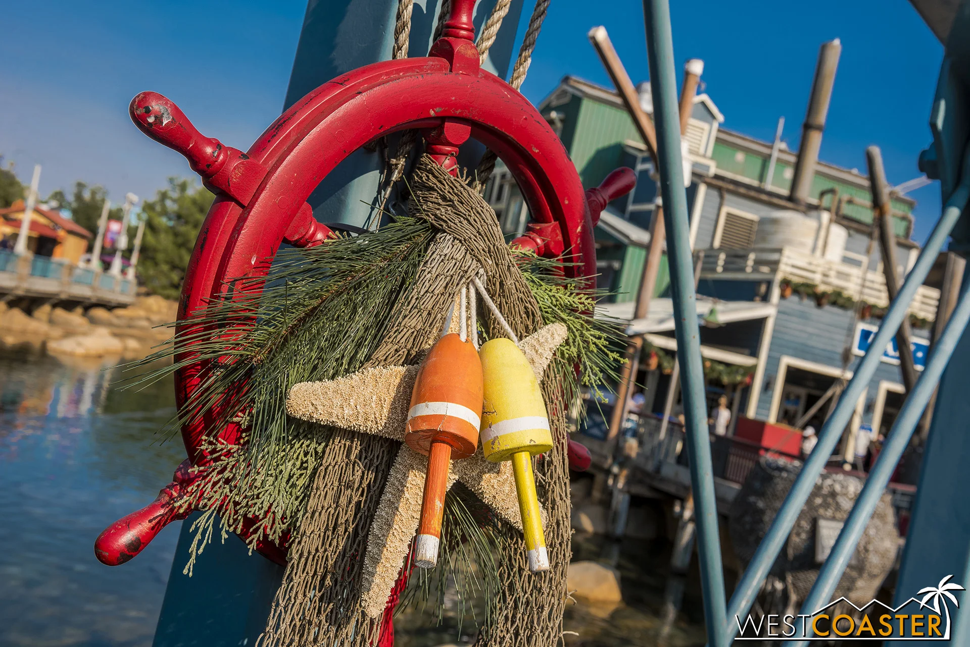 Pacific Wharf has a more rustic take on holiday theming.