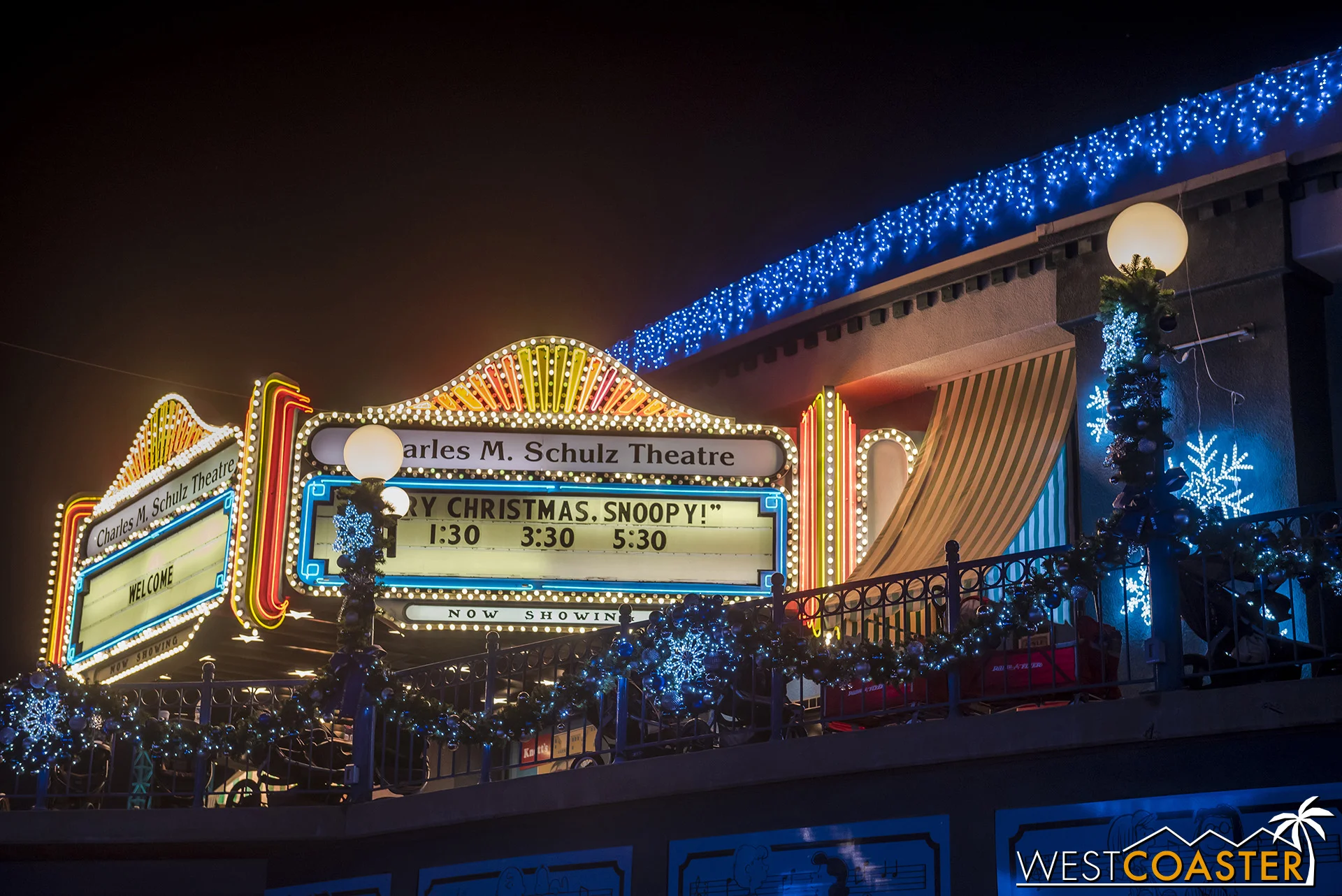 The Snoopy ice show plays three times a day, during the afternoon hours.