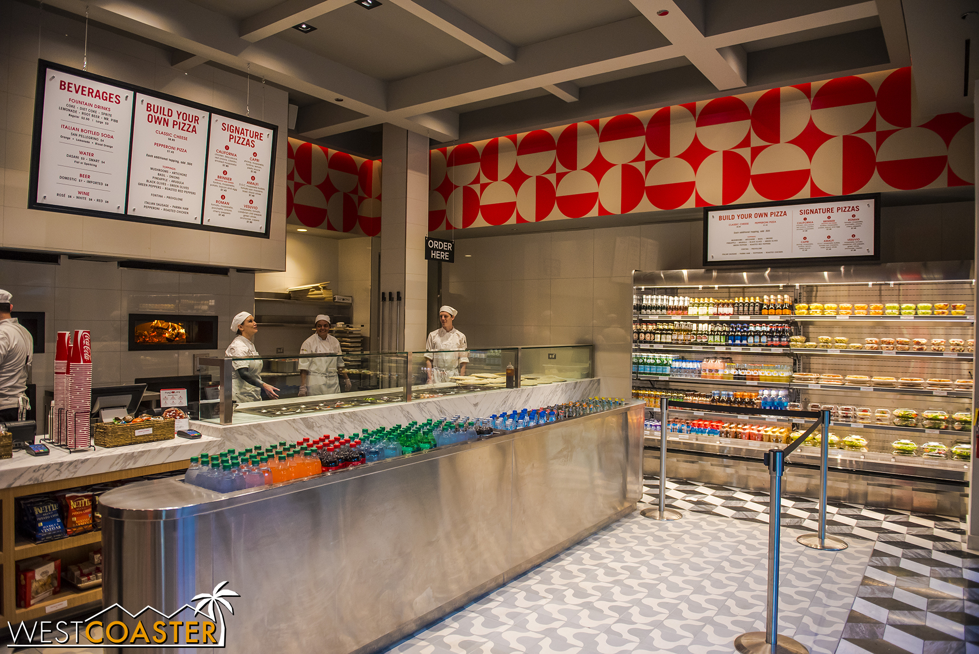  Inside, you can find a fast food “build your own pizza” style diner, similar to Blaze Pizza and similar establishments. 