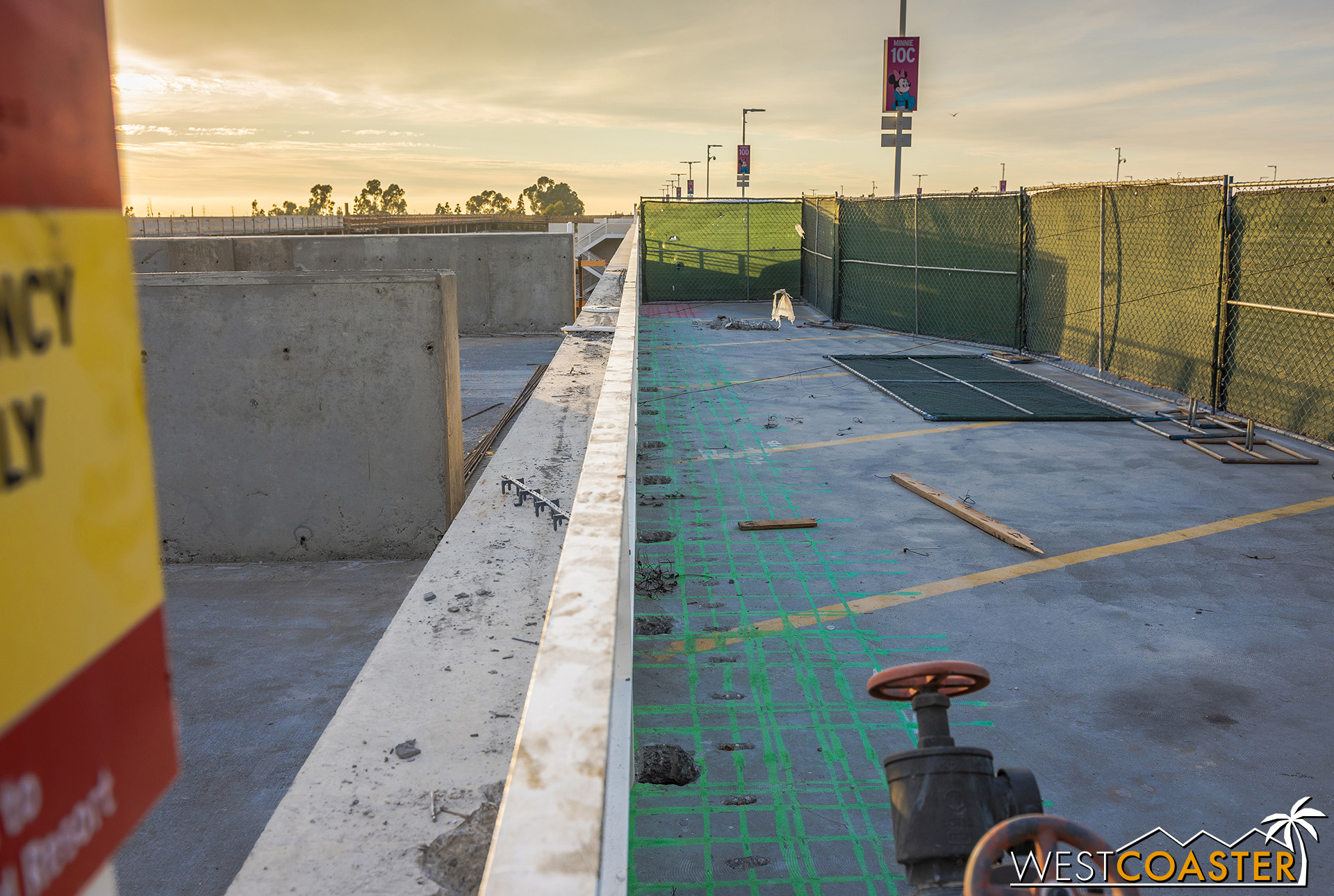  Over here, the rebar within the existing structure has been x-rayed and traced out so that when they cut out the existing parking structure wall and cut into the deck, they know just what reinforcement is being impacted. 