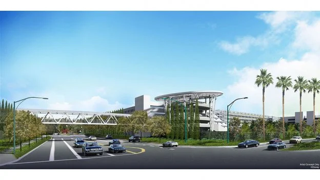 Photo courtesy of a google search and Disney’s blog. But see, that’s a big ol’ parking UFO up top. Also, in the photo below, you’ll see the cutout for the bridge that’ll span over the road and down to Downtown Disney, alleviating street traffic for guests.