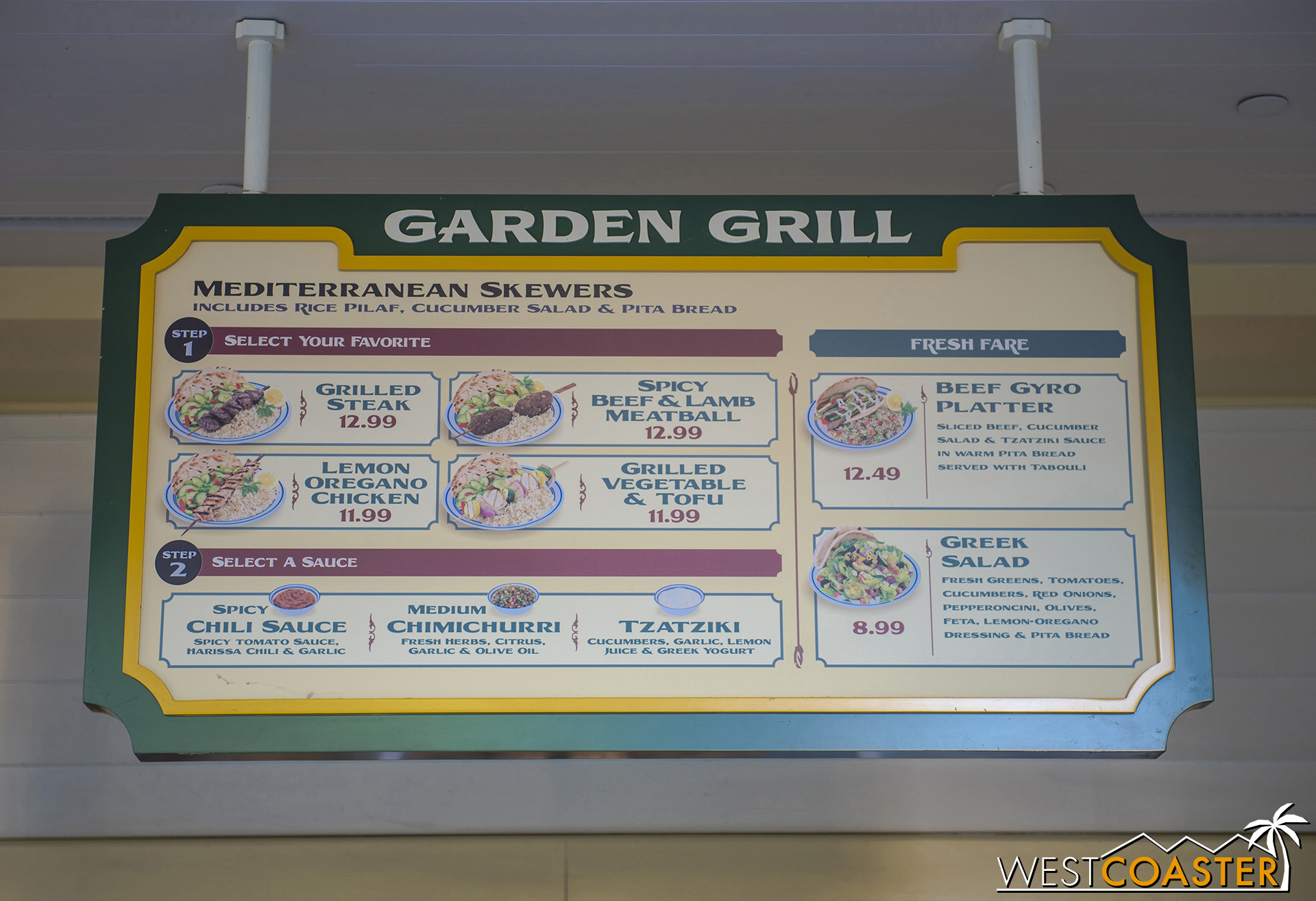  Feast your eyes on a rare sight… the original and normal Garden Grill menu!  I was shocked to see this last week, but it turned out to be a tease, because Garden Grill wasn’t even open on Friday, and it stayed closed this past week.  A cast member t