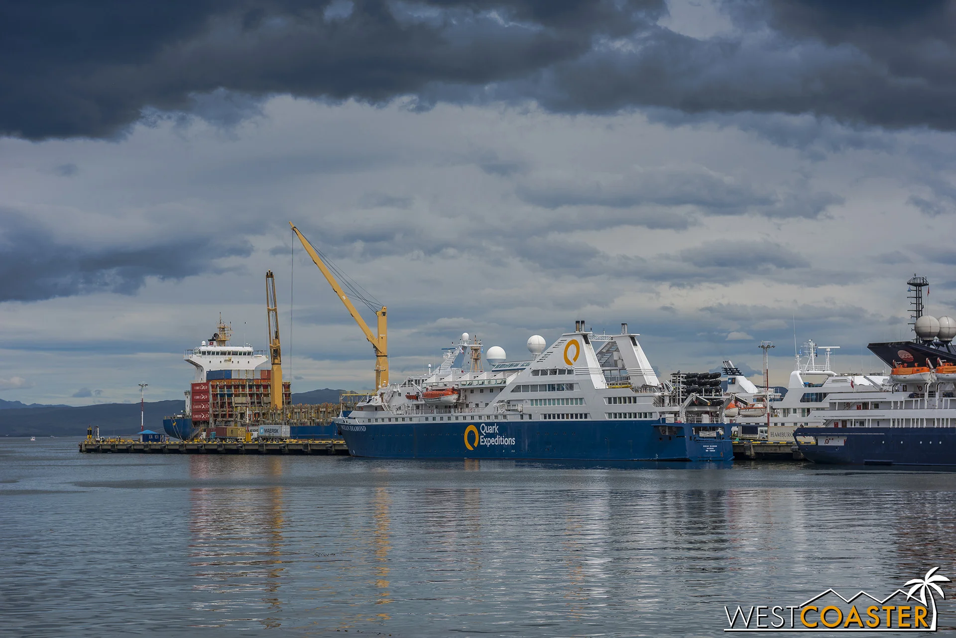 The Ocean Diamond docked at the main port in Ushuaia.